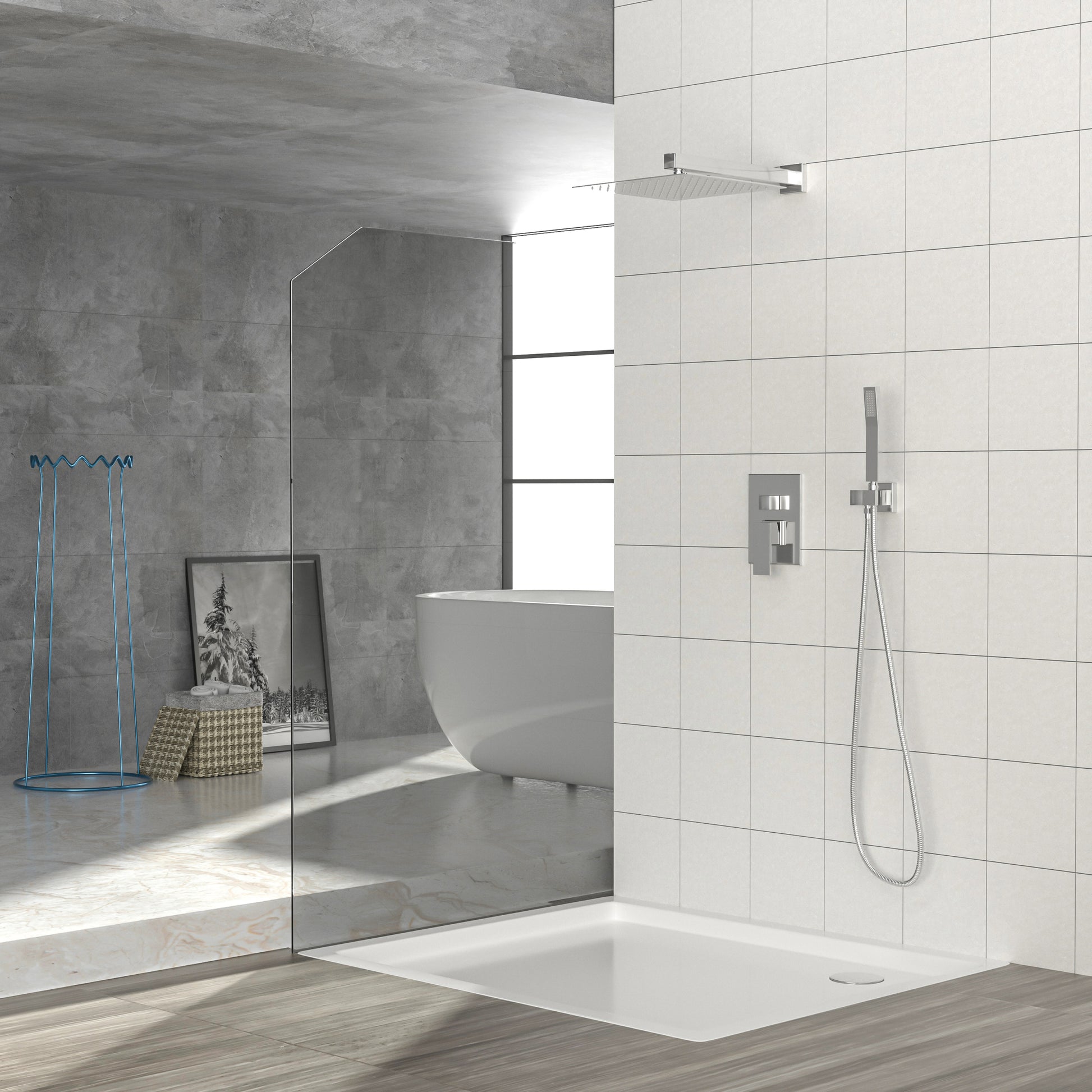 Dual Shower Head 10 Inch Wall Mounted Square Shower System With Rough In Valve,Chrome Chrome Stainless Steel