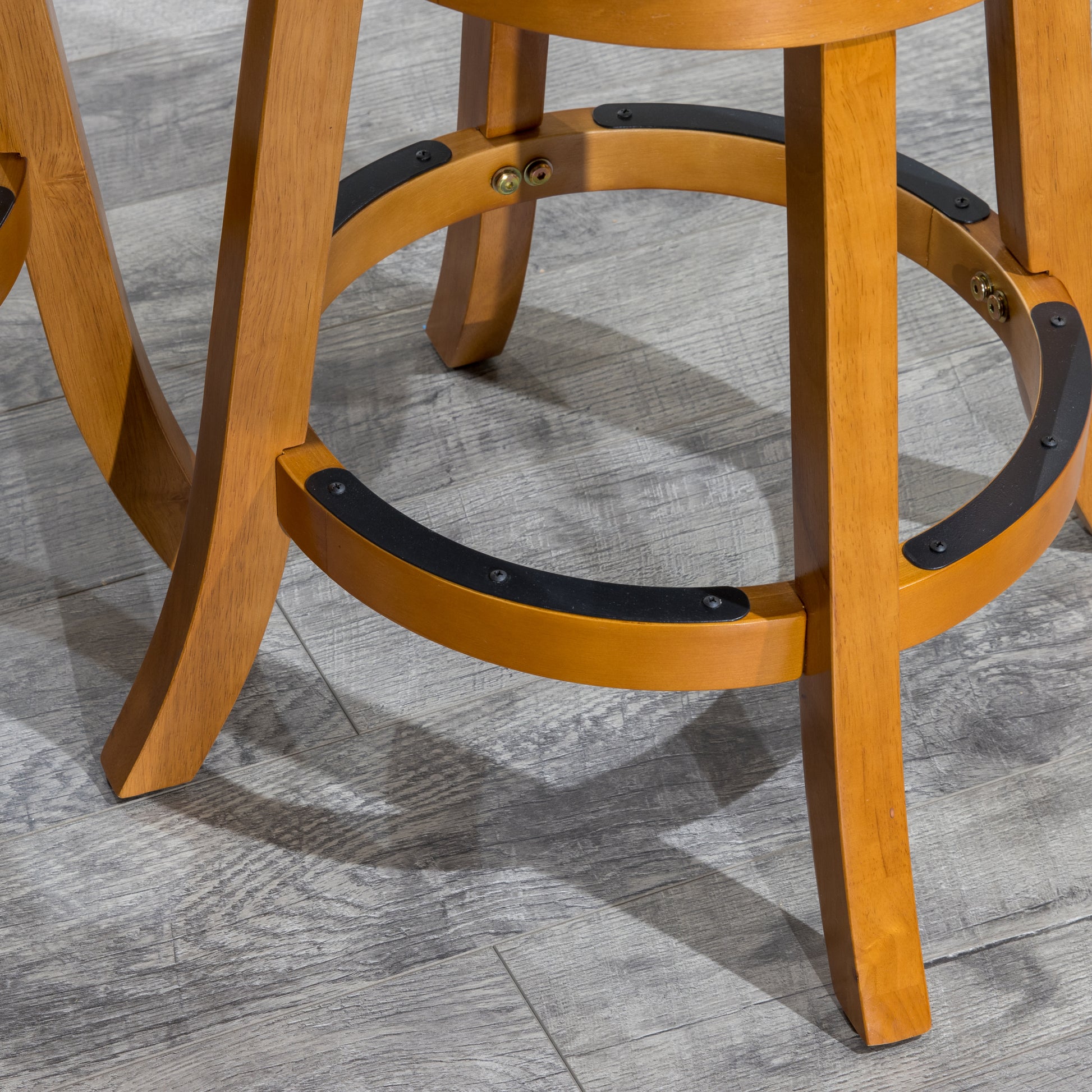 30" Bar Height Slat Back Swivel Stool, Natural Finish, Beige Fabric Seat Natural Fabric
