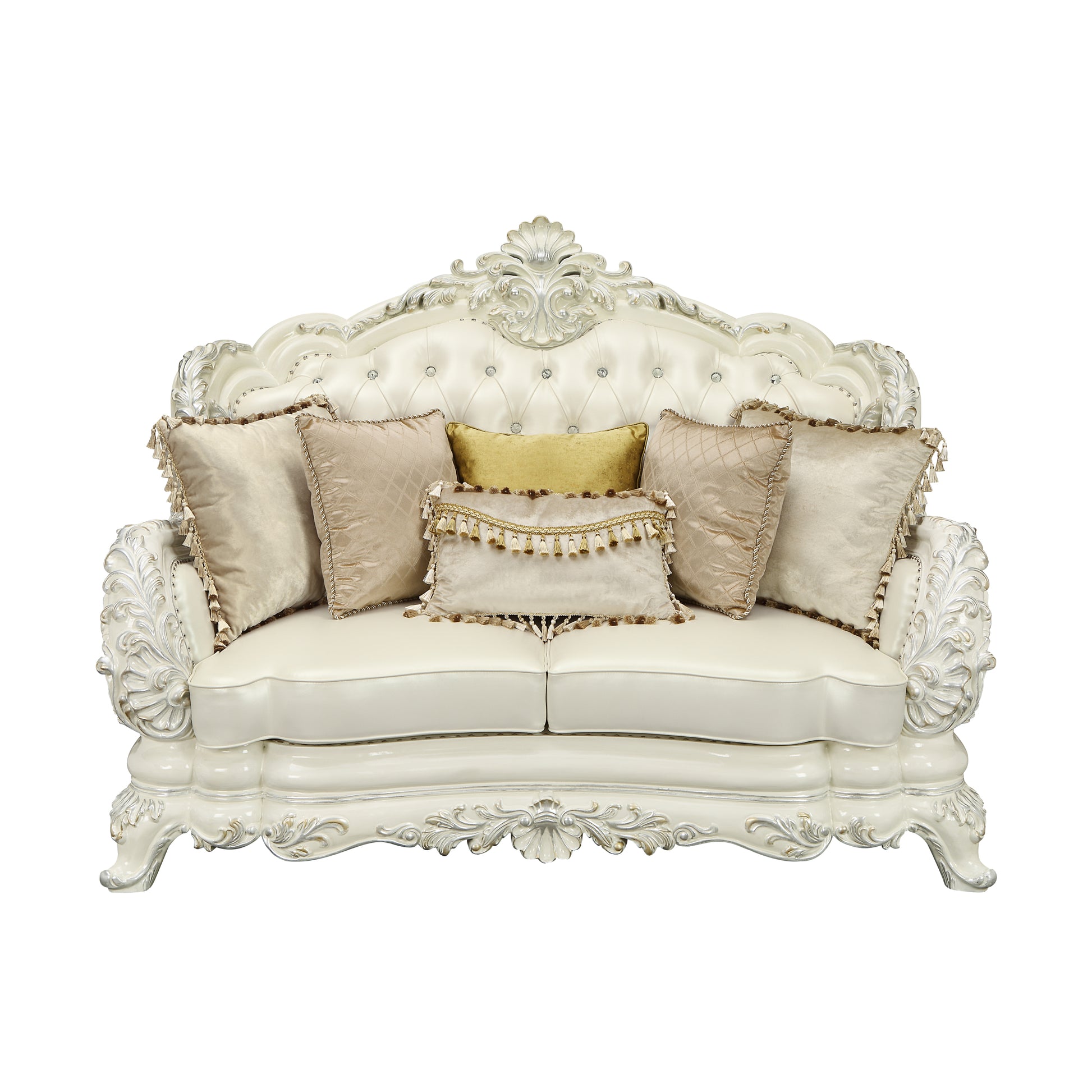 Adara Seat W 5 Pillows Pearl White Pu & Antique White Finish Lv01225 Antique White Pu