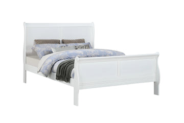 Louis Phillipe White Full Size Panel Sleigh Bed Solid Wood Wooden Bedroom Furniture Full White Solid Wood