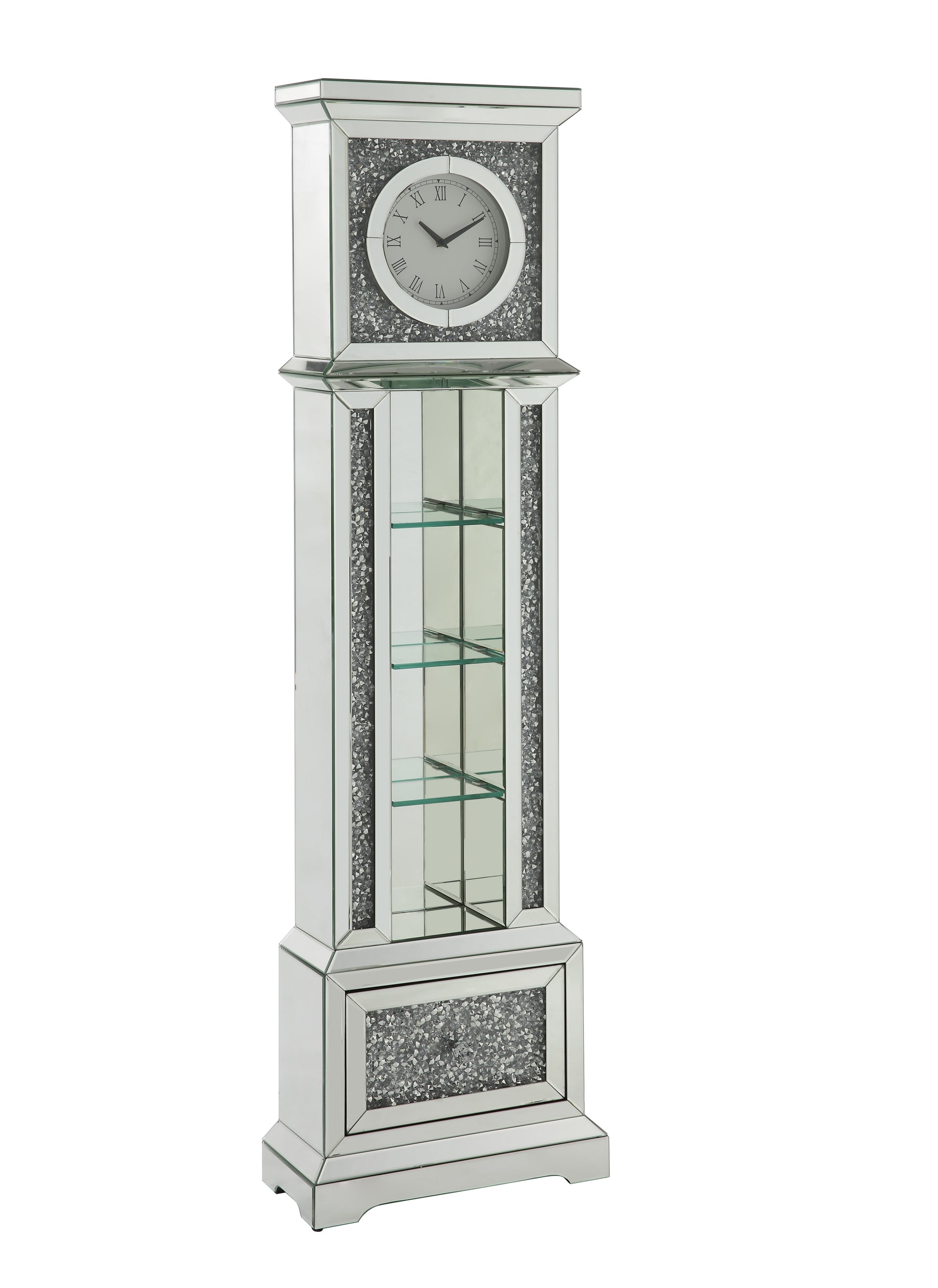 Noralie Grandfather Clock W Led Mirrored & Faux Diamonds Ac00348 Silver Glass