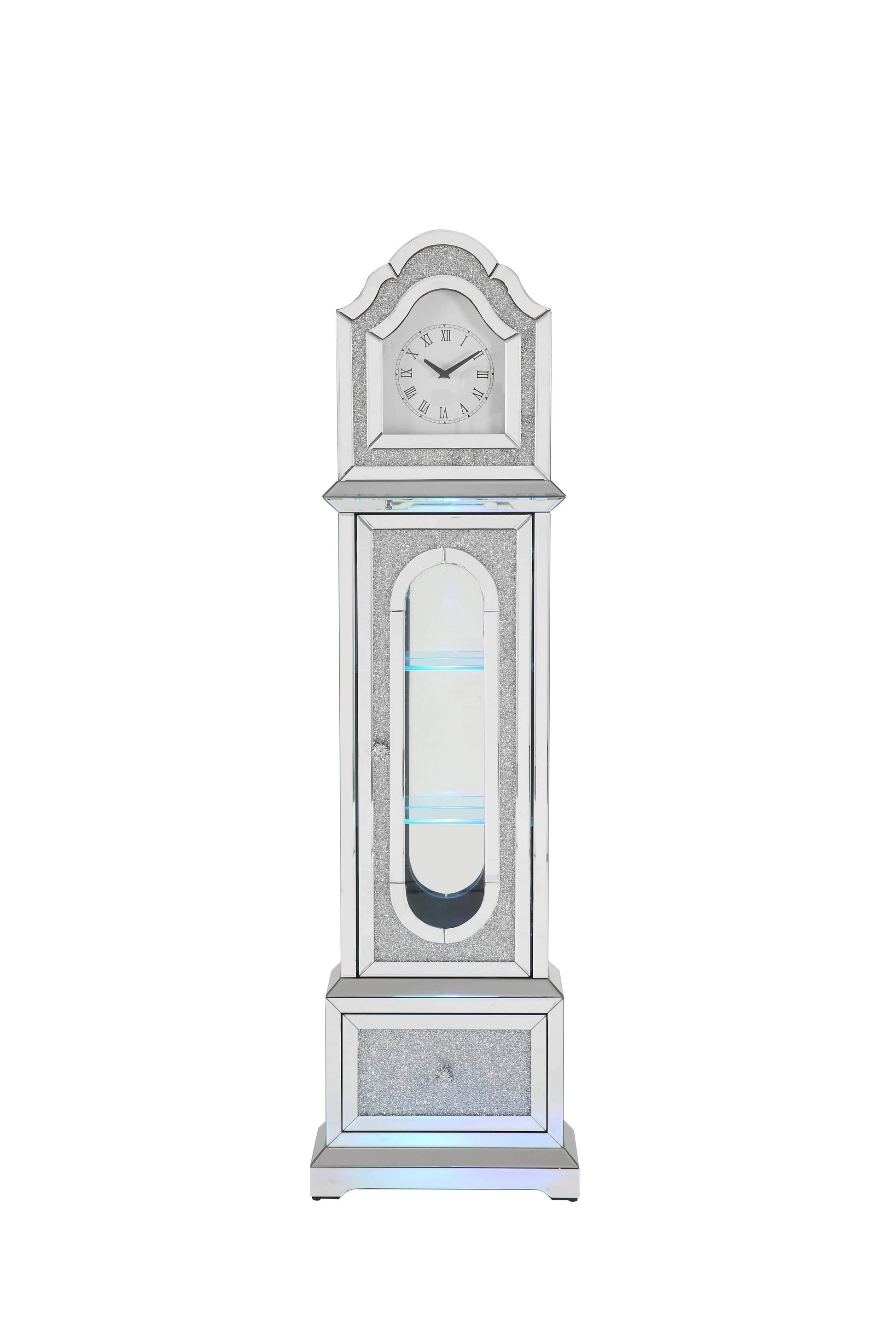 Noralie Grandfather Clock W Led Mirrored & Faux Diamonds Ac00347 Silver Glass