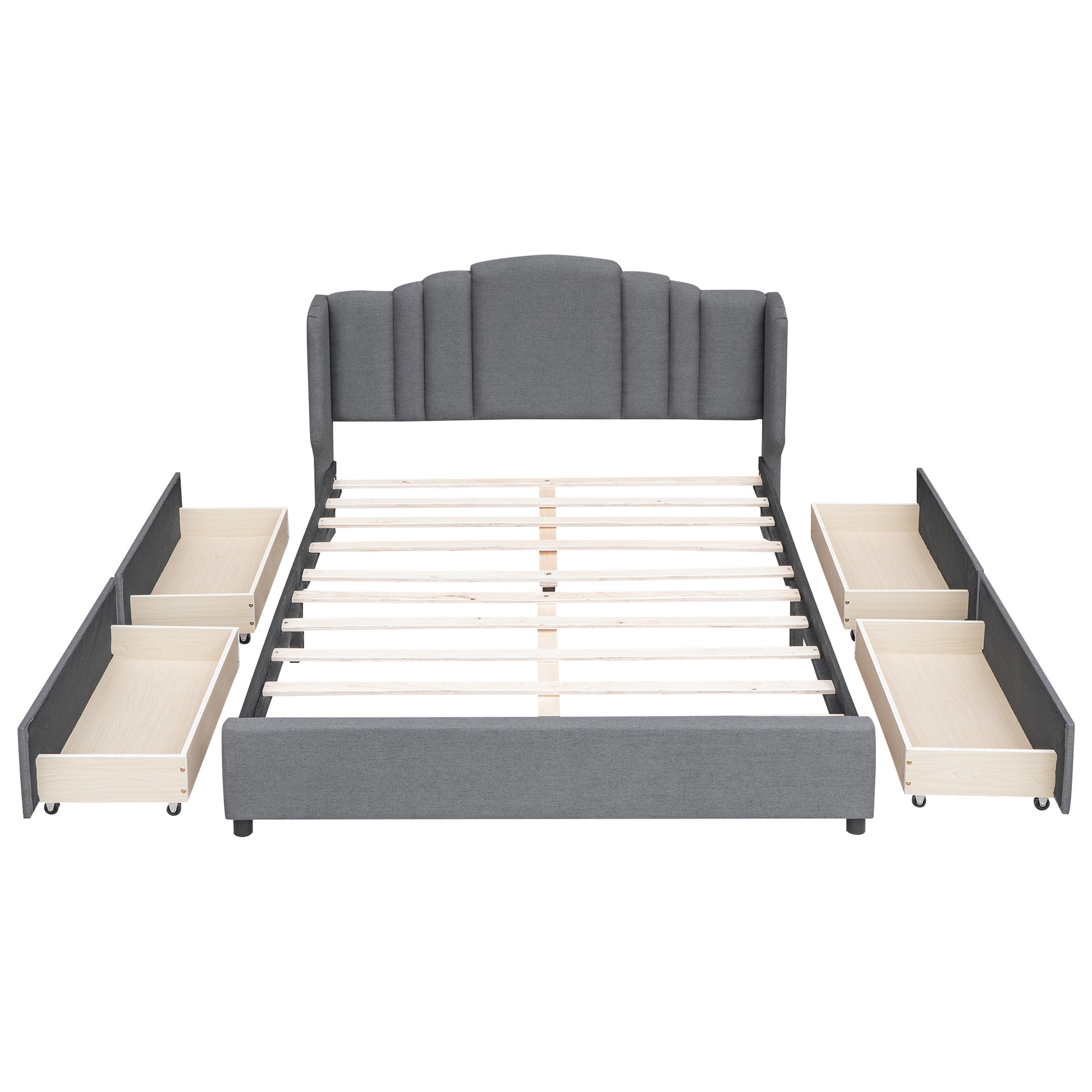 3 Pieces Bedroom Sets Queen Size Upholstered Platform Bed With 4 Drawers, Marble Top Nightstand And Storage Dresser, Gray Gray Mdf
