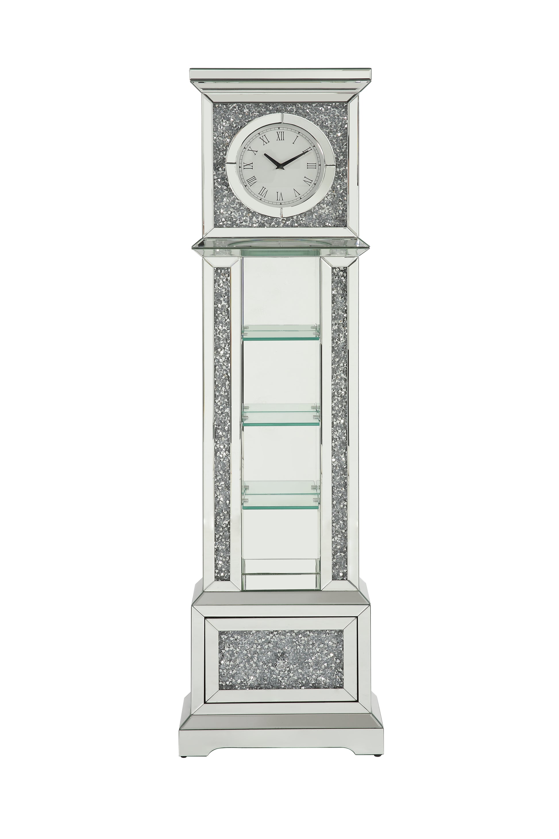 Noralie Grandfather Clock W Led Mirrored & Faux Diamonds Ac00348 Silver Glass