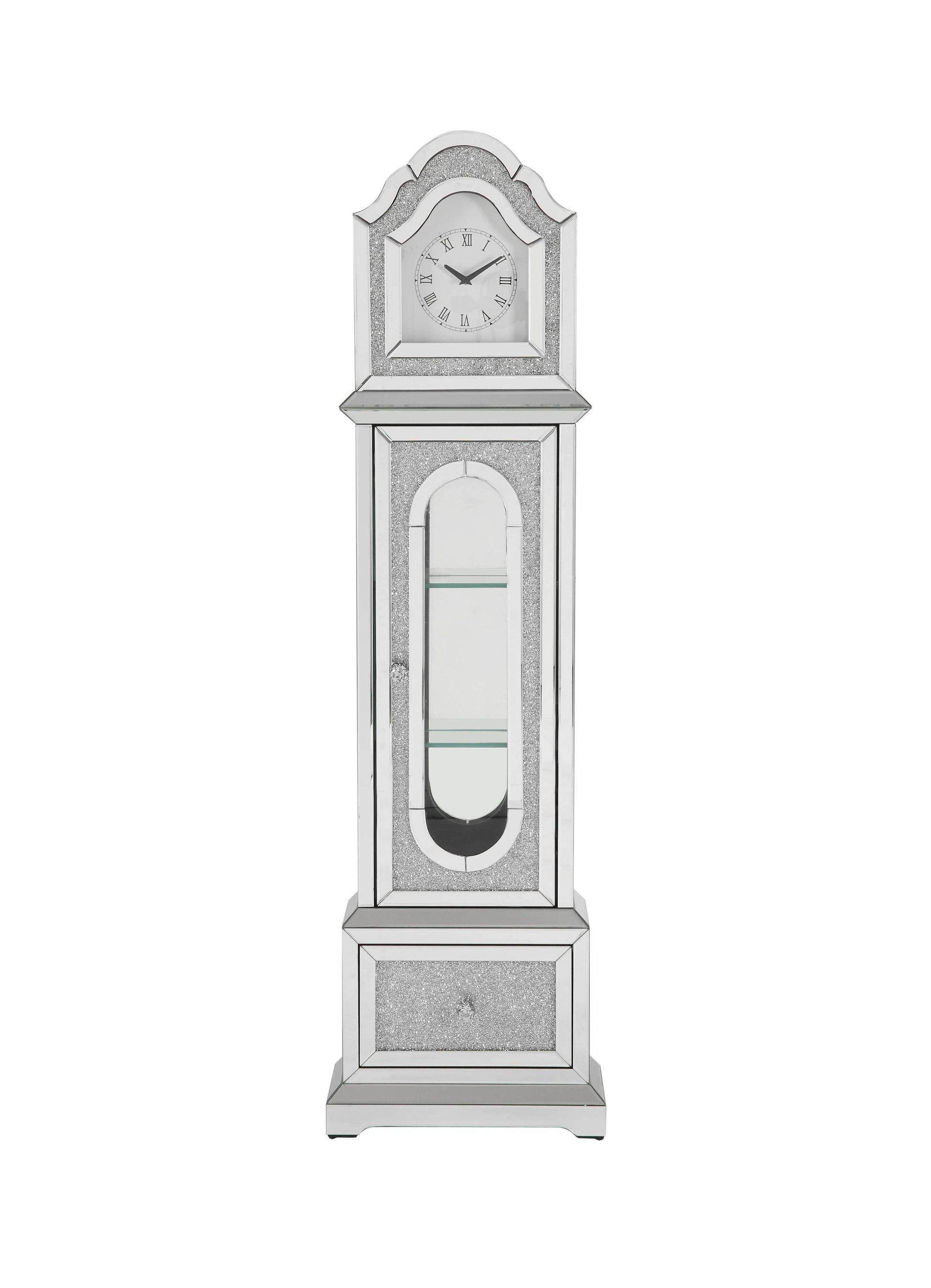 Noralie Grandfather Clock W Led Mirrored & Faux Diamonds Ac00347 Silver Glass