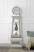 Noralie Grandfather Clock W Led Mirrored & Faux Diamonds Ac00349 Silver Glass