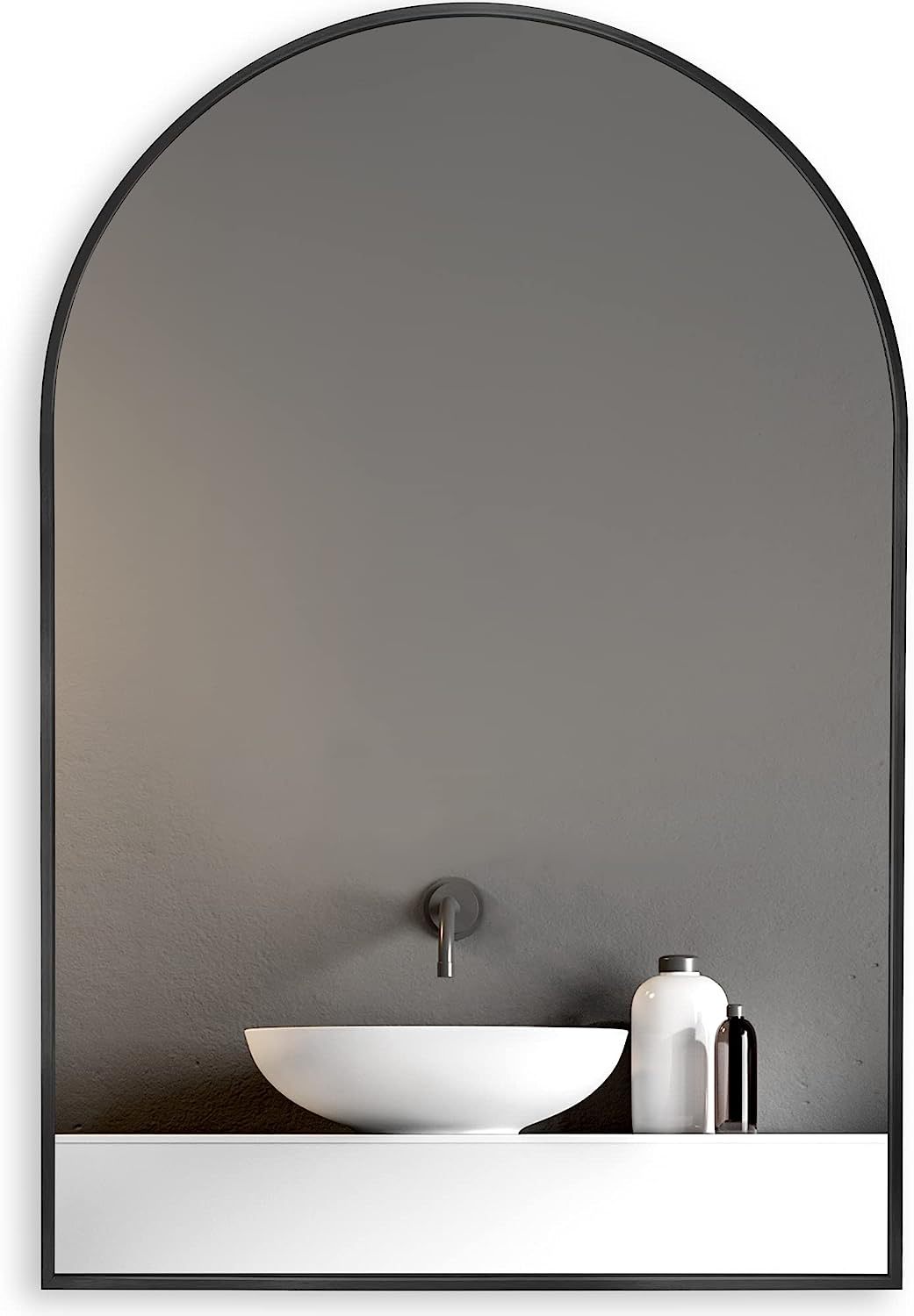 Wall Mirror 30"X20", Bathroom Mirror, Vanity Mirror, For Bathroom, Bedroom, Entryway, With Metal Frame, Modern & Contemporary Arch Top Wall Mirror Black Black Mdf Glass Aluminium