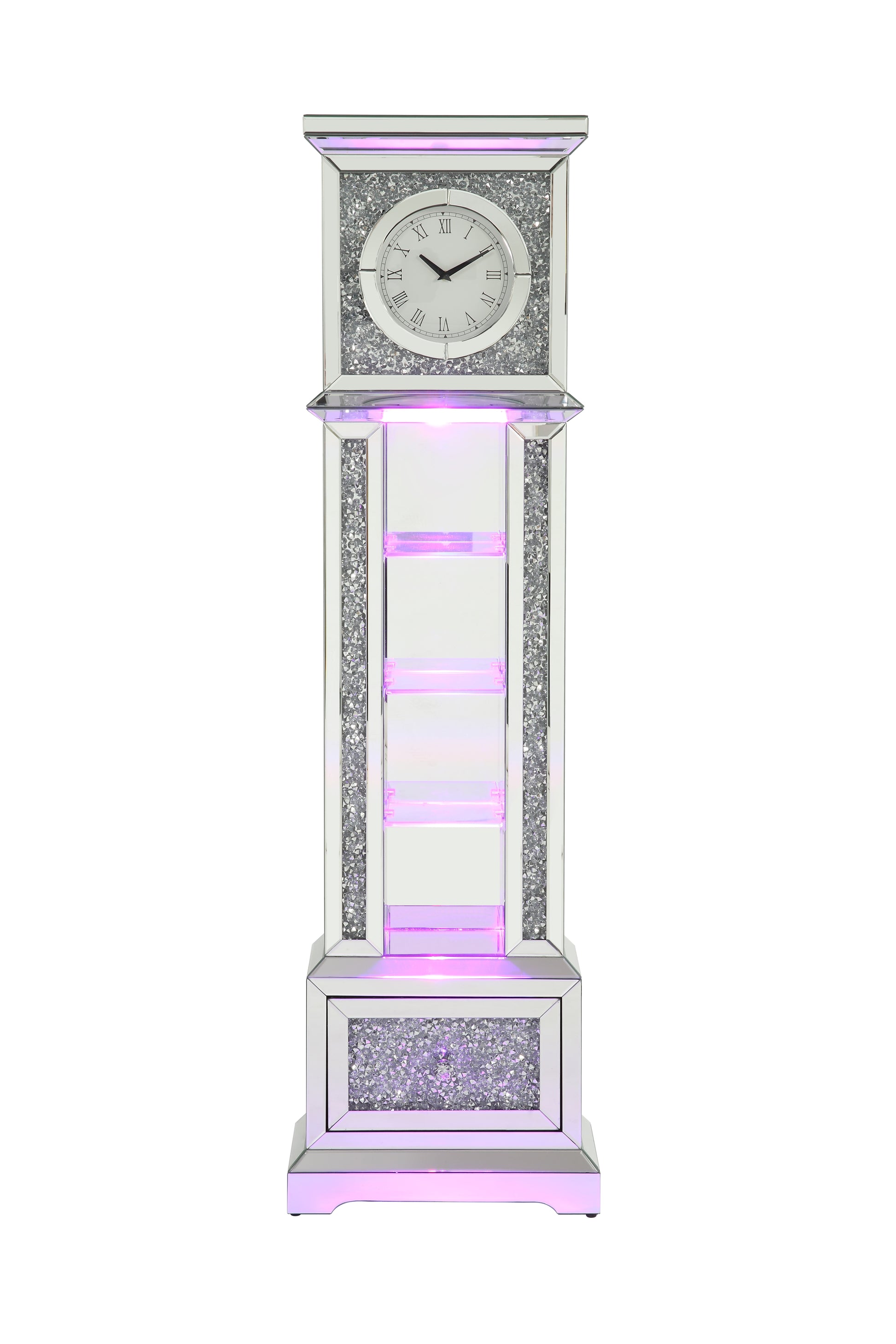 Noralie Grandfather Clock W Led Mirrored & Faux Diamonds Ac00348 Silver Glass