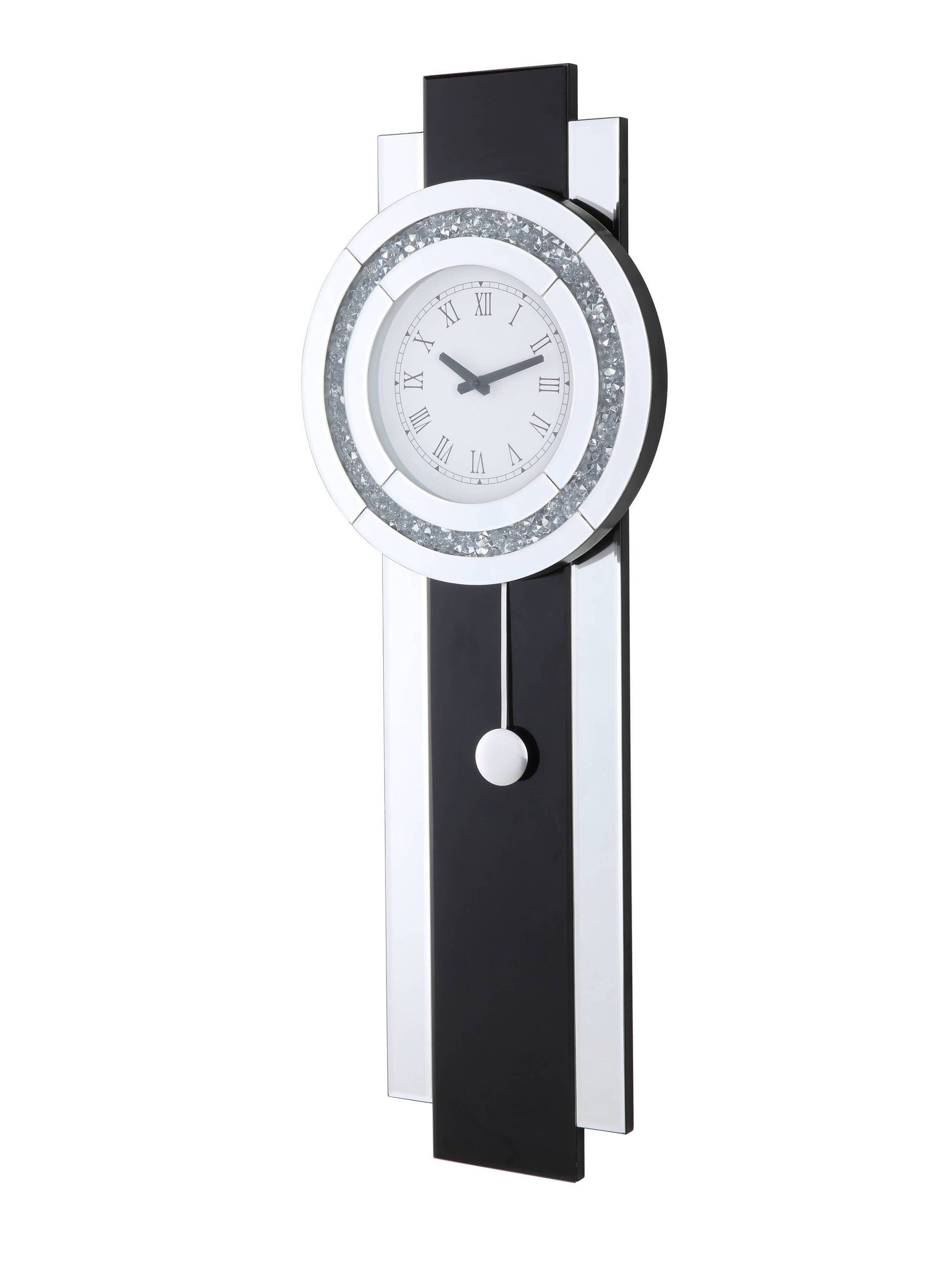 Noralie Wall Clock Black, Mirrored & Faux Diamonds Ac00424 Black Glass