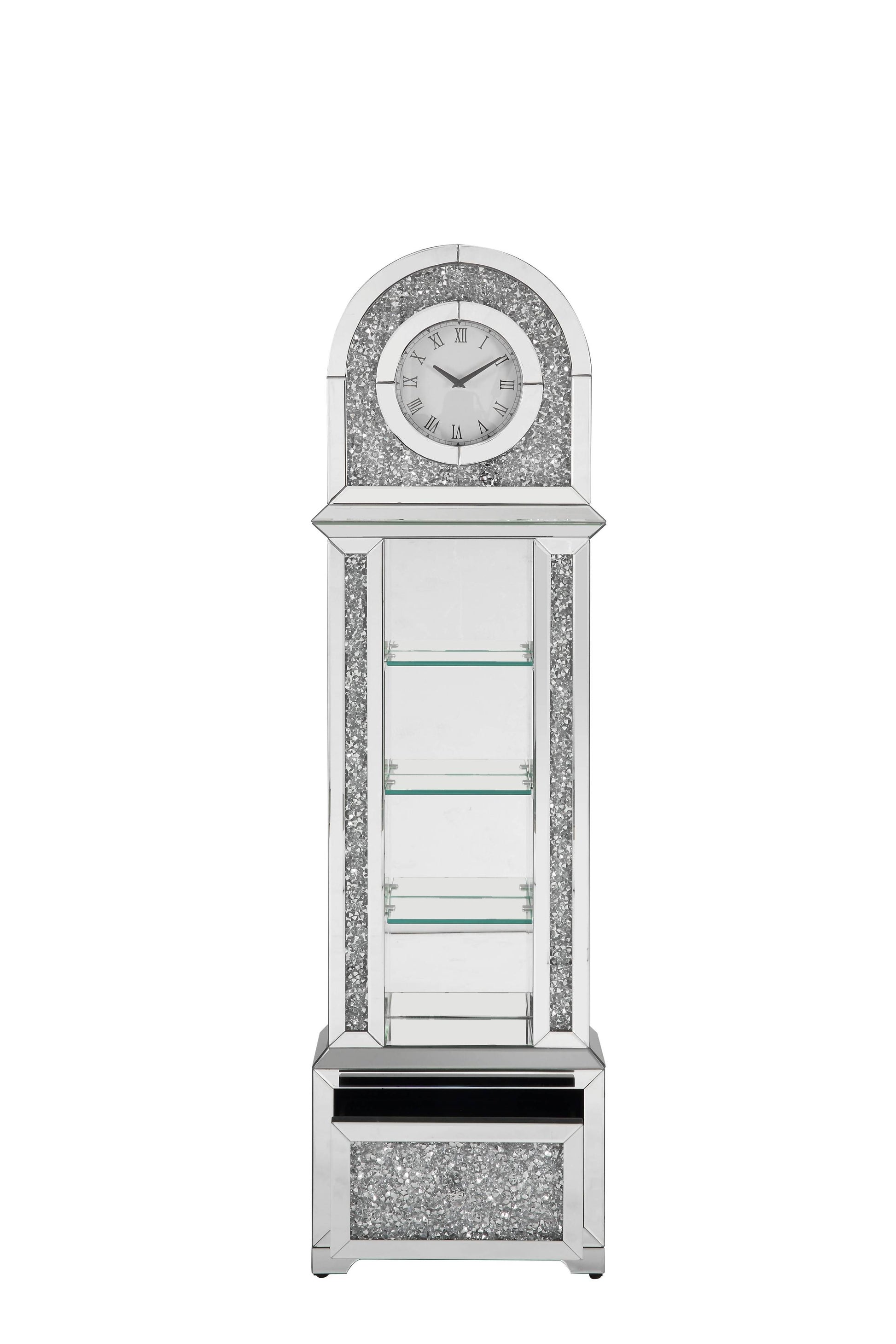 Noralie Grandfather Clock W Led Mirrored & Faux Diamonds Ac00353 Silver Glass