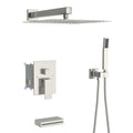 Shower System With Waterfall Tub Spout,12 Inch Wall Mounted Square Shower System With Rough In Valve, Brushed Nickel Brushed Nickel Stainless Steel