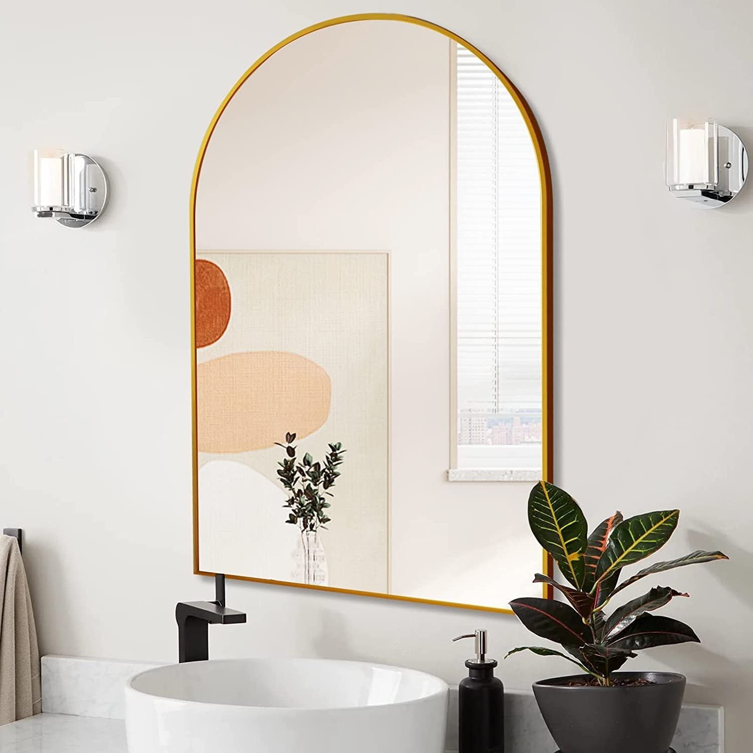 Gold 20*30In Metal Arch Mirror Gold Classic Mdf Glass Aluminium