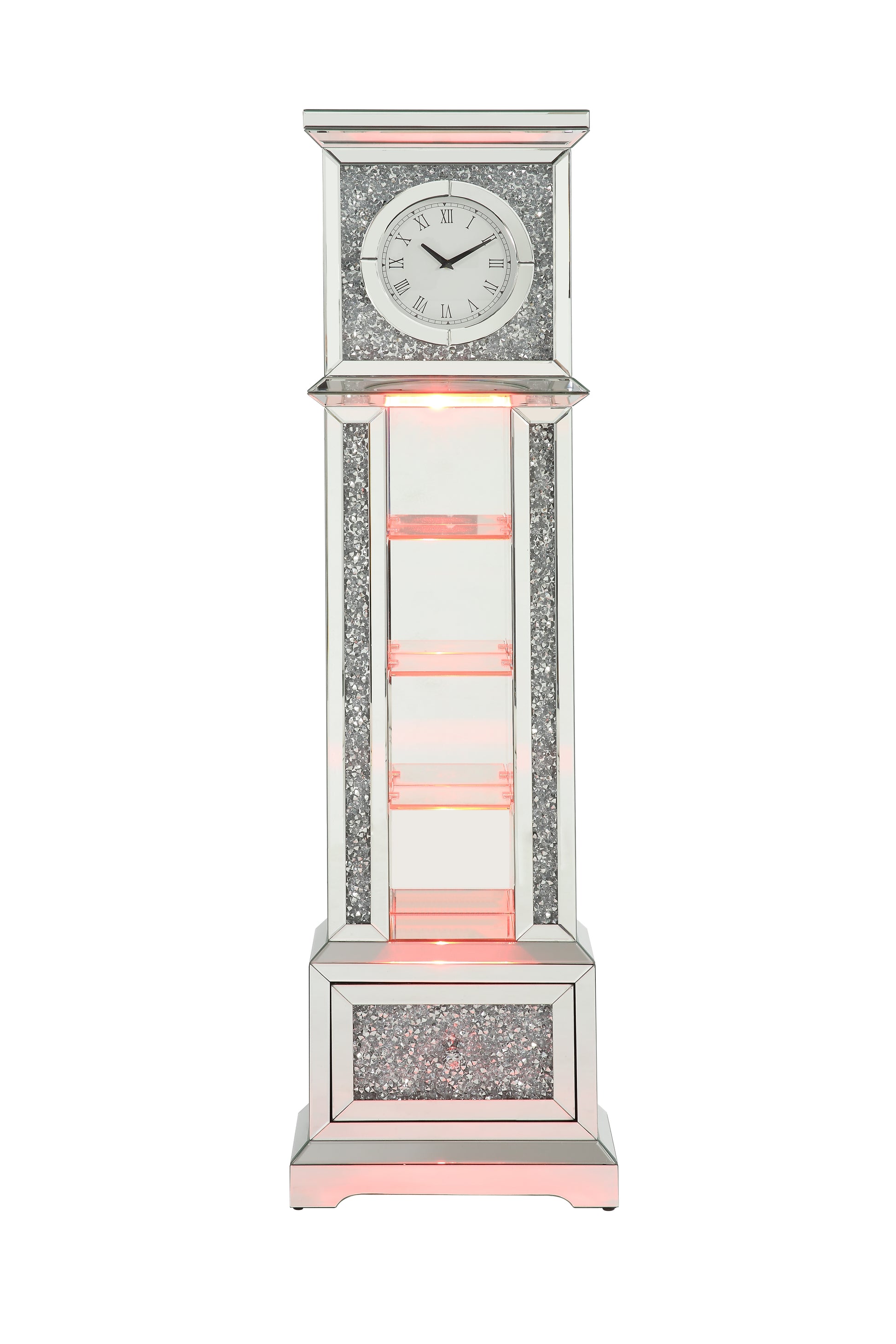 Noralie Grandfather Clock W Led Mirrored & Faux Diamonds Ac00348 Silver Glass