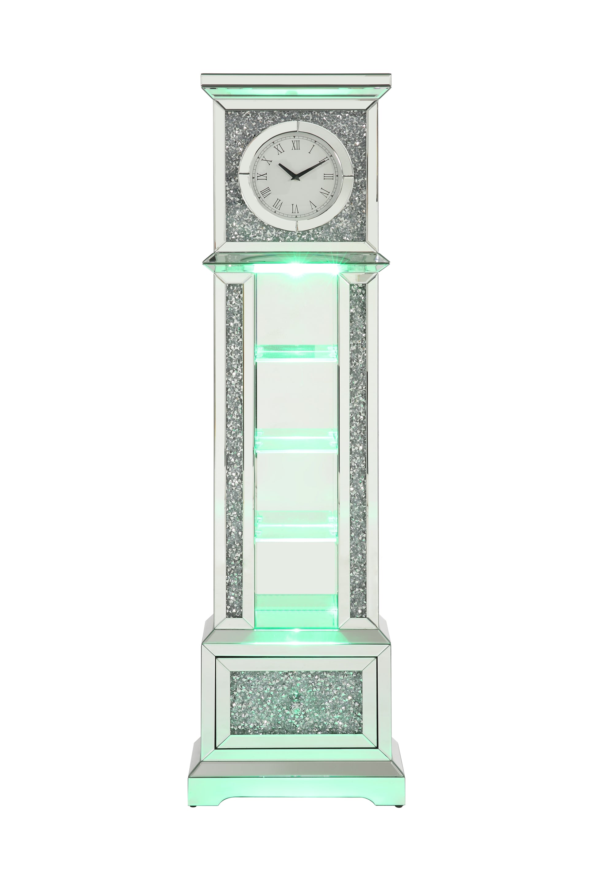 Noralie Grandfather Clock W Led Mirrored & Faux Diamonds Ac00348 Silver Glass