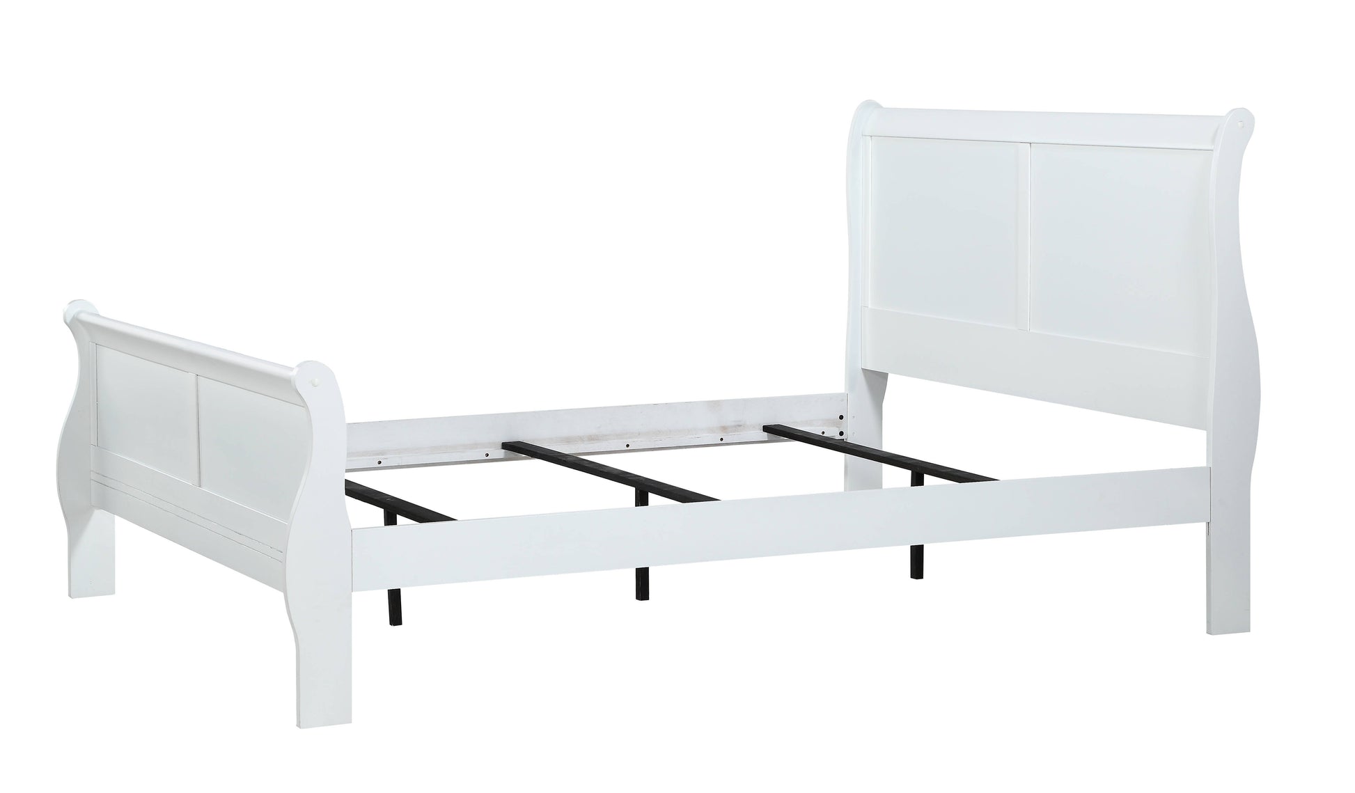 Louis Phillipe White Full Size Panel Sleigh Bed Solid Wood Wooden Bedroom Furniture Full White Solid Wood