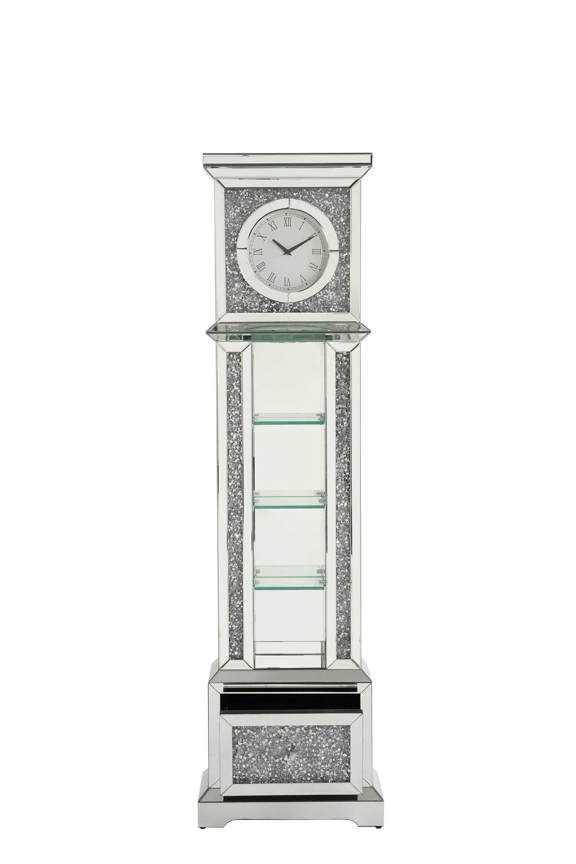 Noralie Grandfather Clock W Led Mirrored & Faux Diamonds Ac00348 Silver Glass