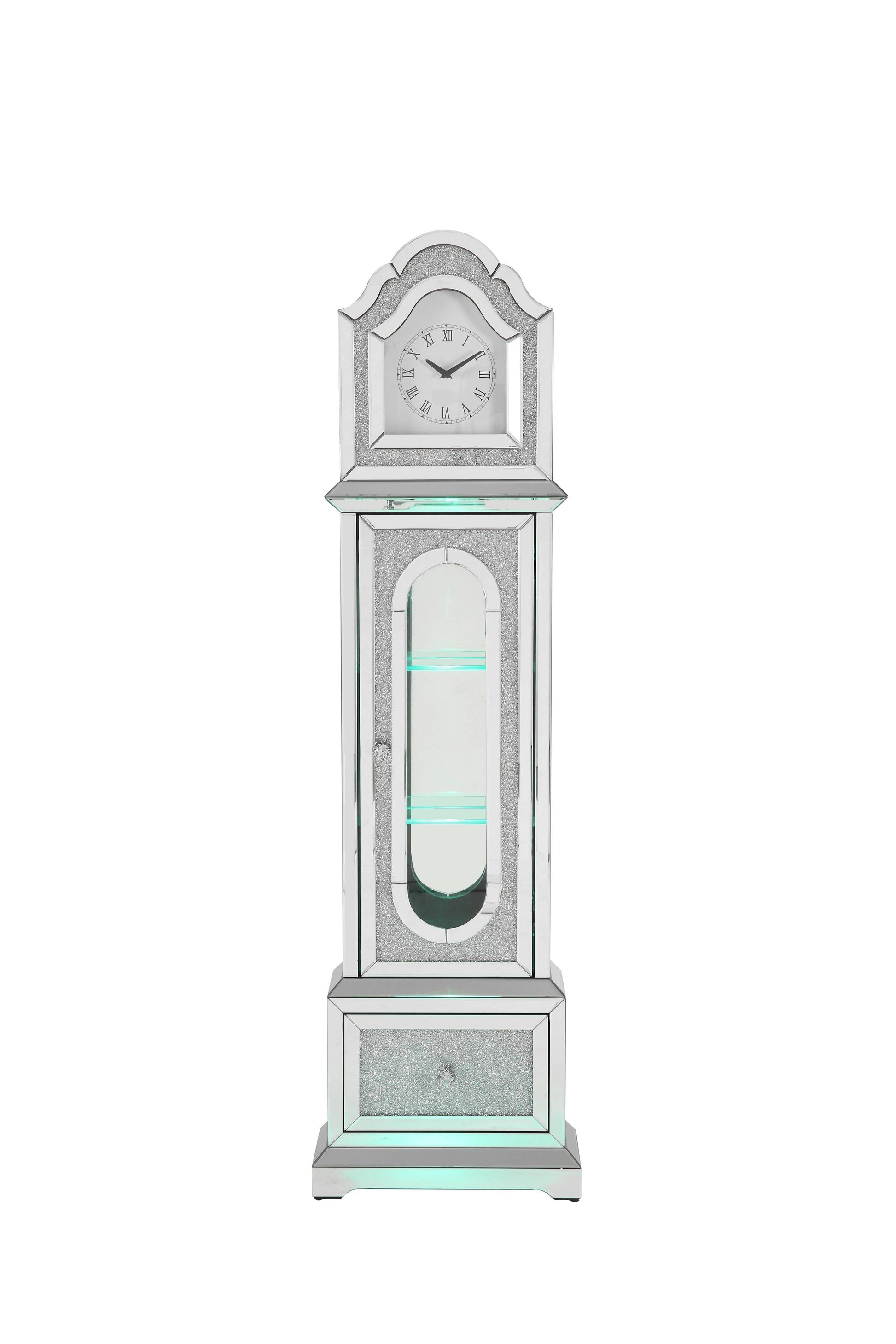 Noralie Grandfather Clock W Led Mirrored & Faux Diamonds Ac00347 Silver Glass