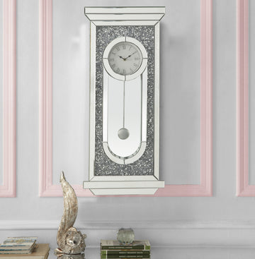 Noralie Wall Clock Mirrored & Faux Diamonds Ac00422 Silver Glass