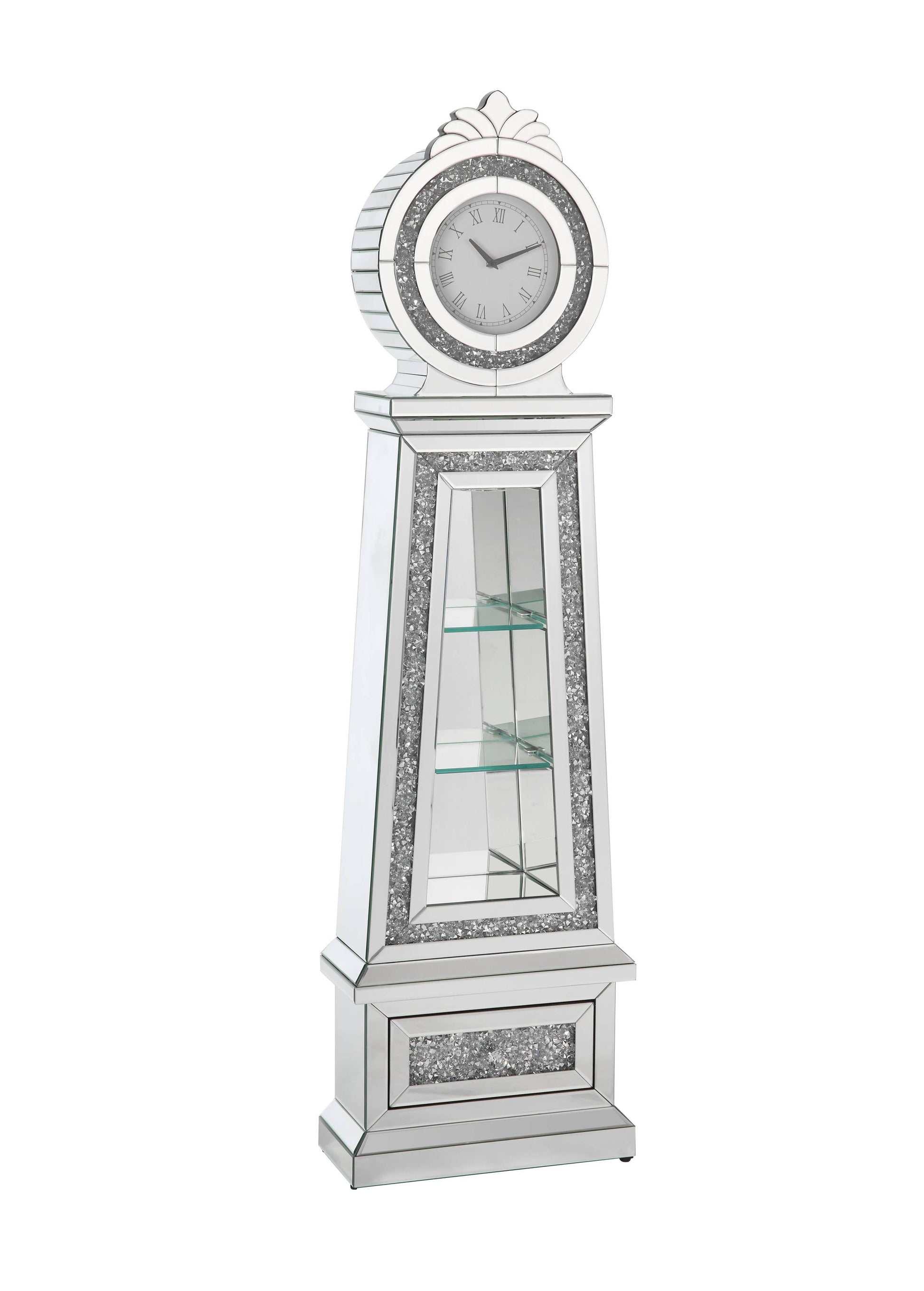 Noralie Grandfather Clock W Led Mirrored & Faux Diamonds Ac00349 Silver Glass