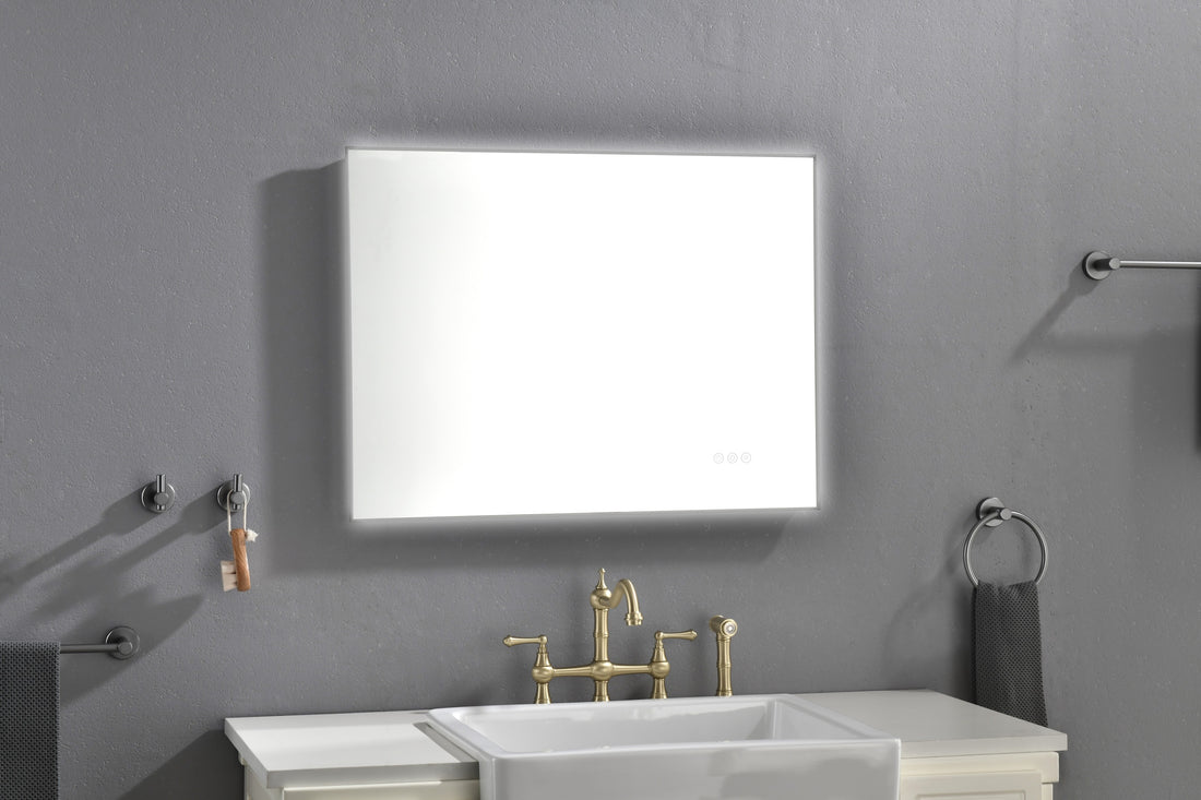 32X 24Inch Led Mirror Bathroom Vanity Mirror With Back Light, Wall Mount Anti Fog Memory Large Adjustable Vanity Mirror Gunmetal Aluminium