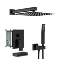 Shower System With Waterfall Tub Spout,12 Inch Wall Mounted Square Shower System With Rough In Valve,Matte Black Matte Black Stainless Steel