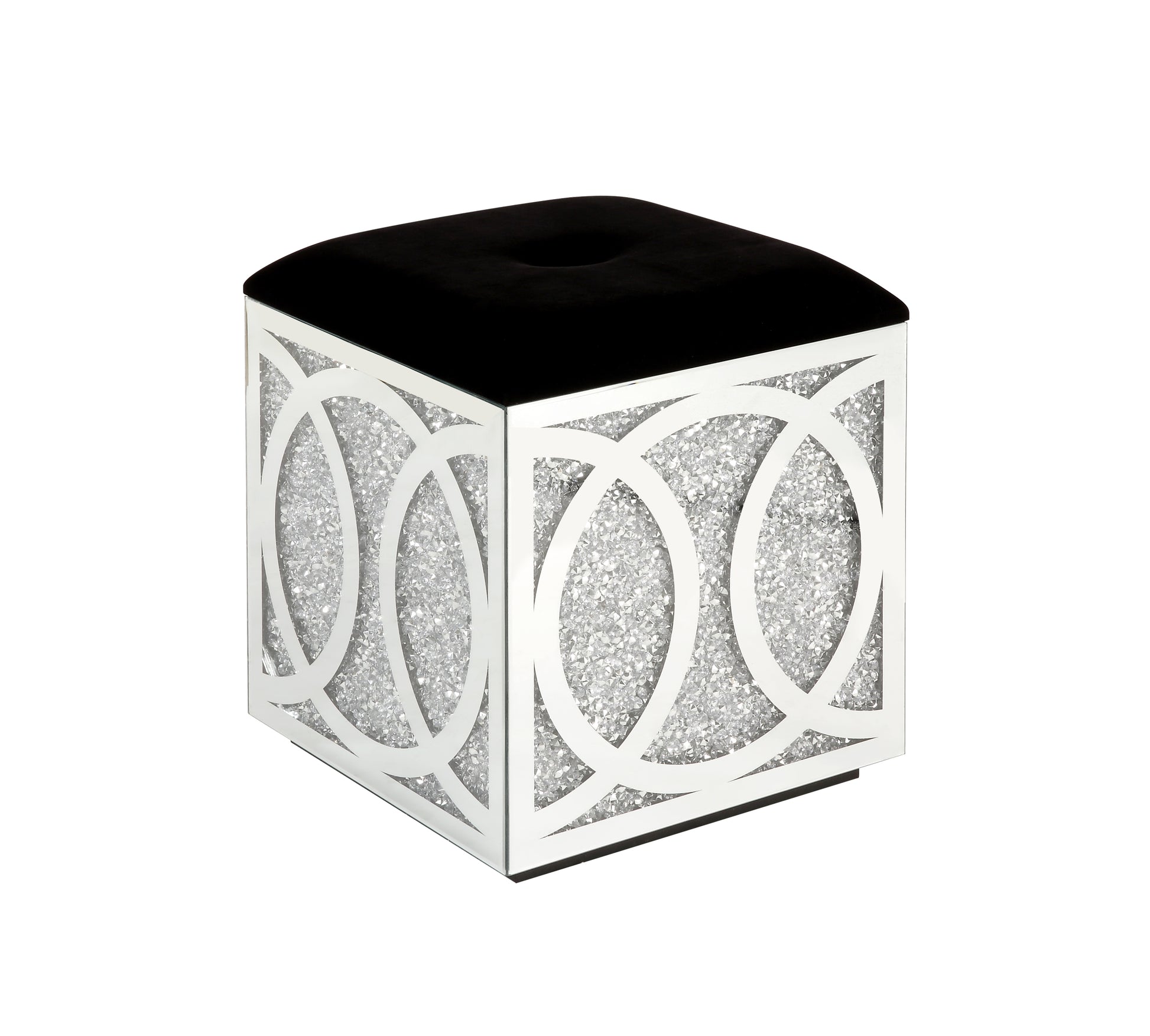 Noralie Ottoman W Storage Mirrored & Faux Diamonds Ac00529 Silver Glass