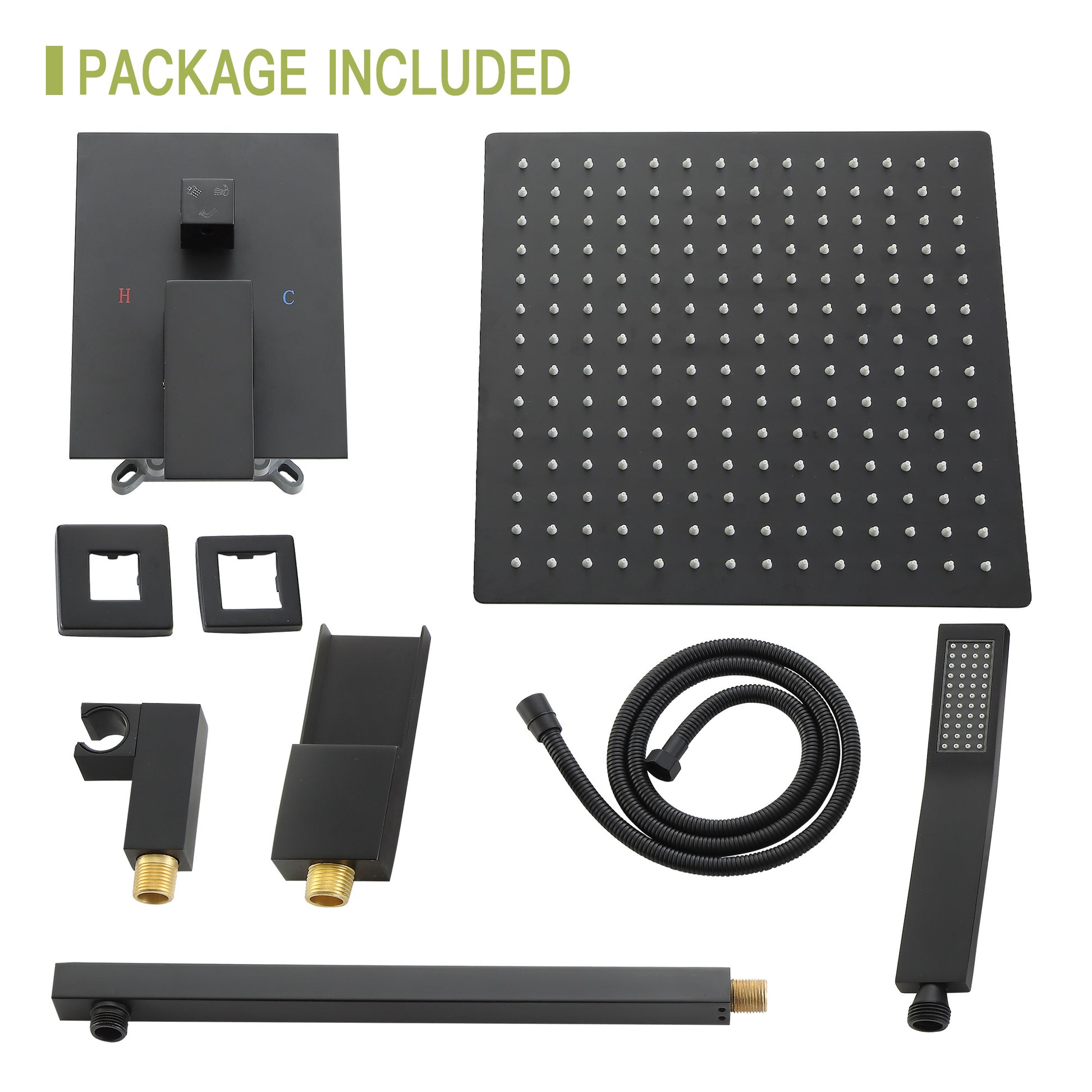 Shower System With Waterfall Tub Spout,10 Inch Wall Mounted Square Shower System With Rough In Valve,Matte Black Matte Black Stainless Steel