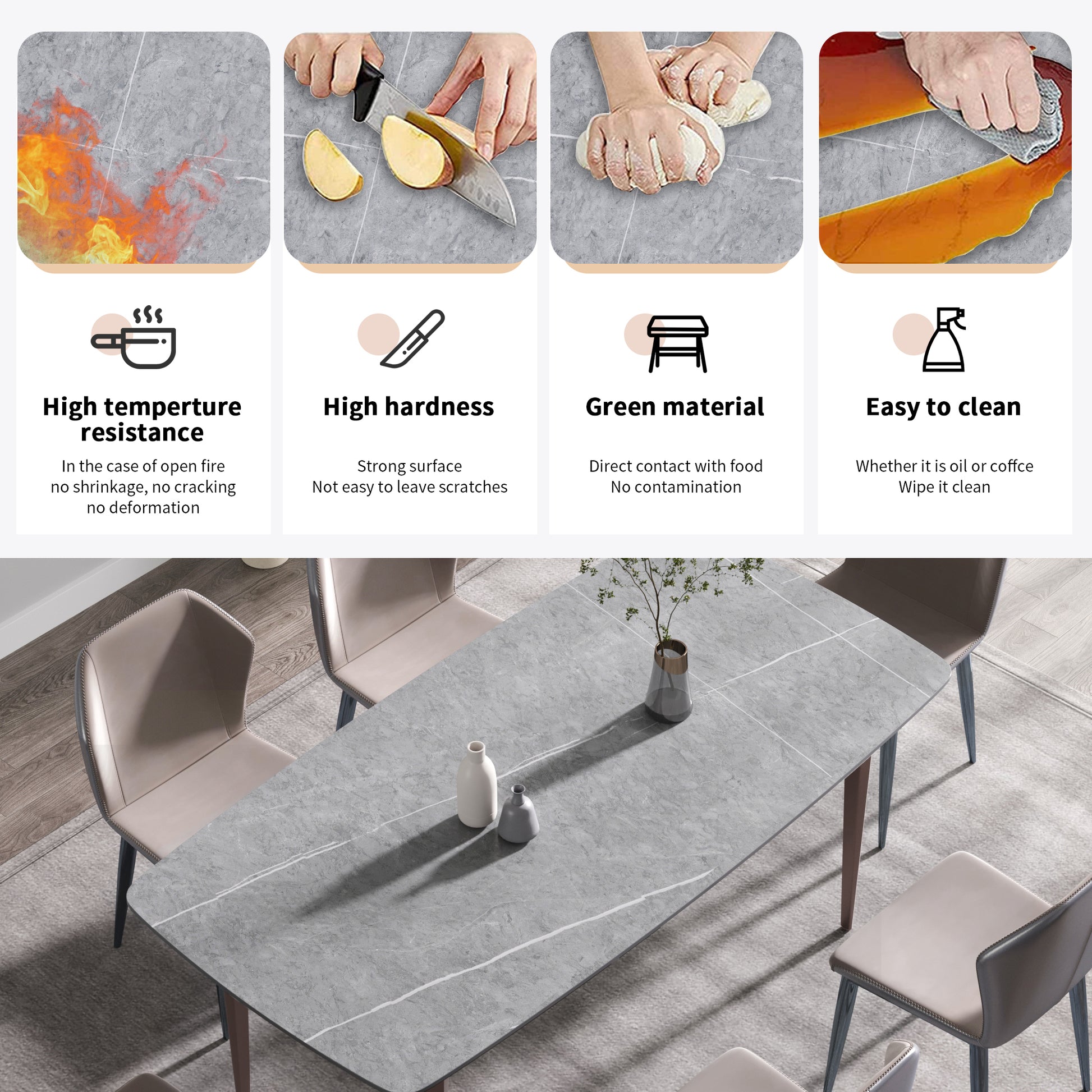 70.87"Modern Artificial Stone Gray Curved Metal Leg Dining Table Can Accommodate 6 8 People Gray Metal Sintered Stone