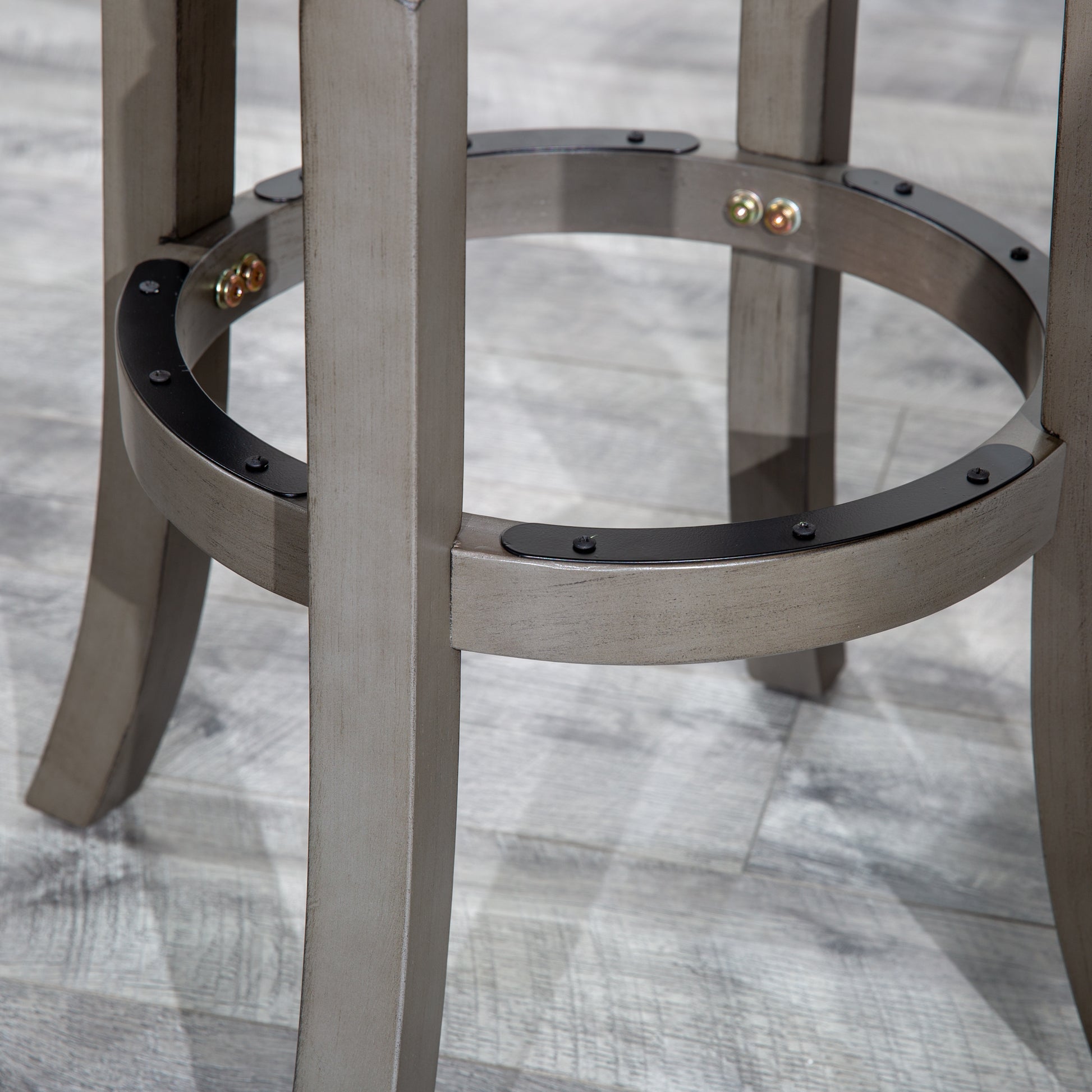 30" Bar Stool, Weathered Gray Finish, Beige Fabric Seat Gray Fabric