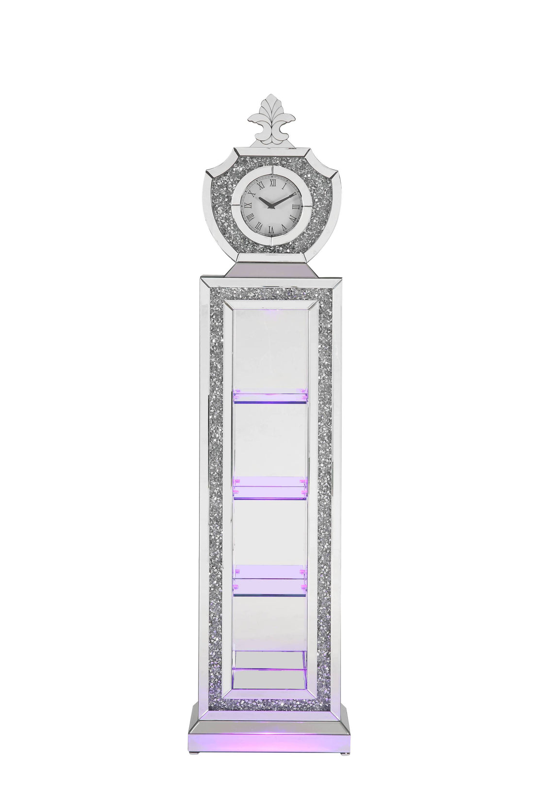 Noralie Grandfather Clock W Led Mirrored & Faux Diamonds Ac00351 Silver Glass