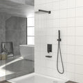 Shower System With Waterfall Tub Spout,12 Inch Wall Mounted Square Shower System With Rough In Valve,Matte Black Matte Black Stainless Steel