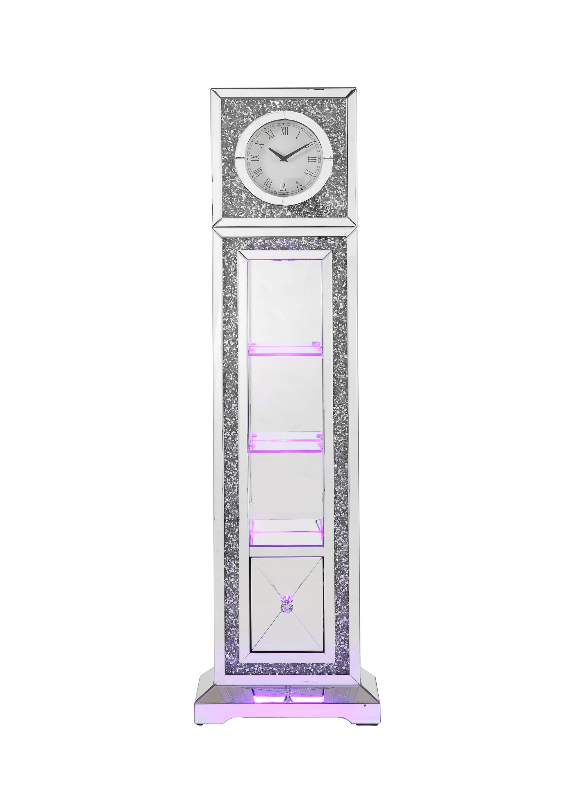 Noralie Grandfather Clock W Led Mirrored & Faux Diamonds Ac00354 Silver Glass