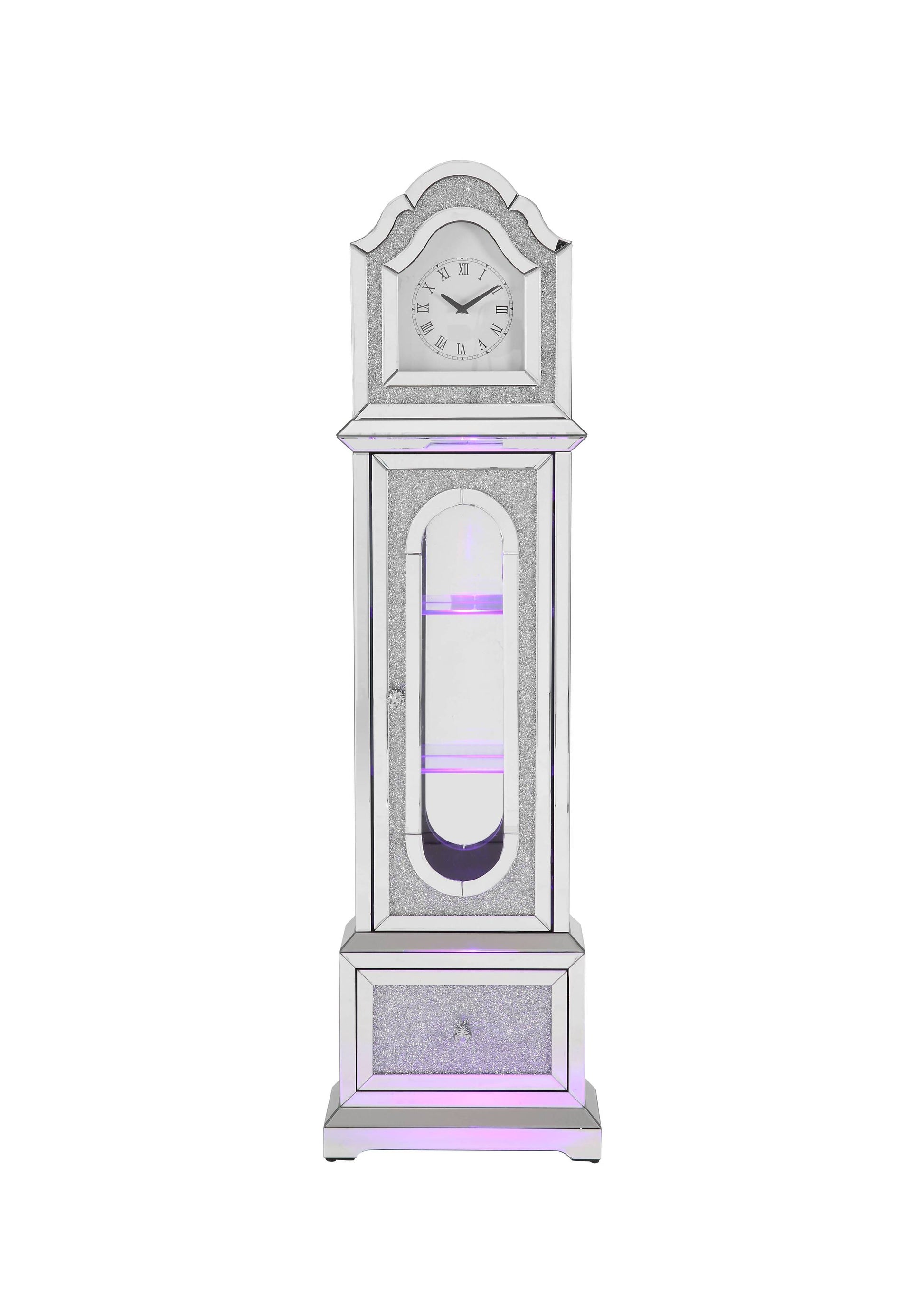 Noralie Grandfather Clock W Led Mirrored & Faux Diamonds Ac00347 Silver Glass