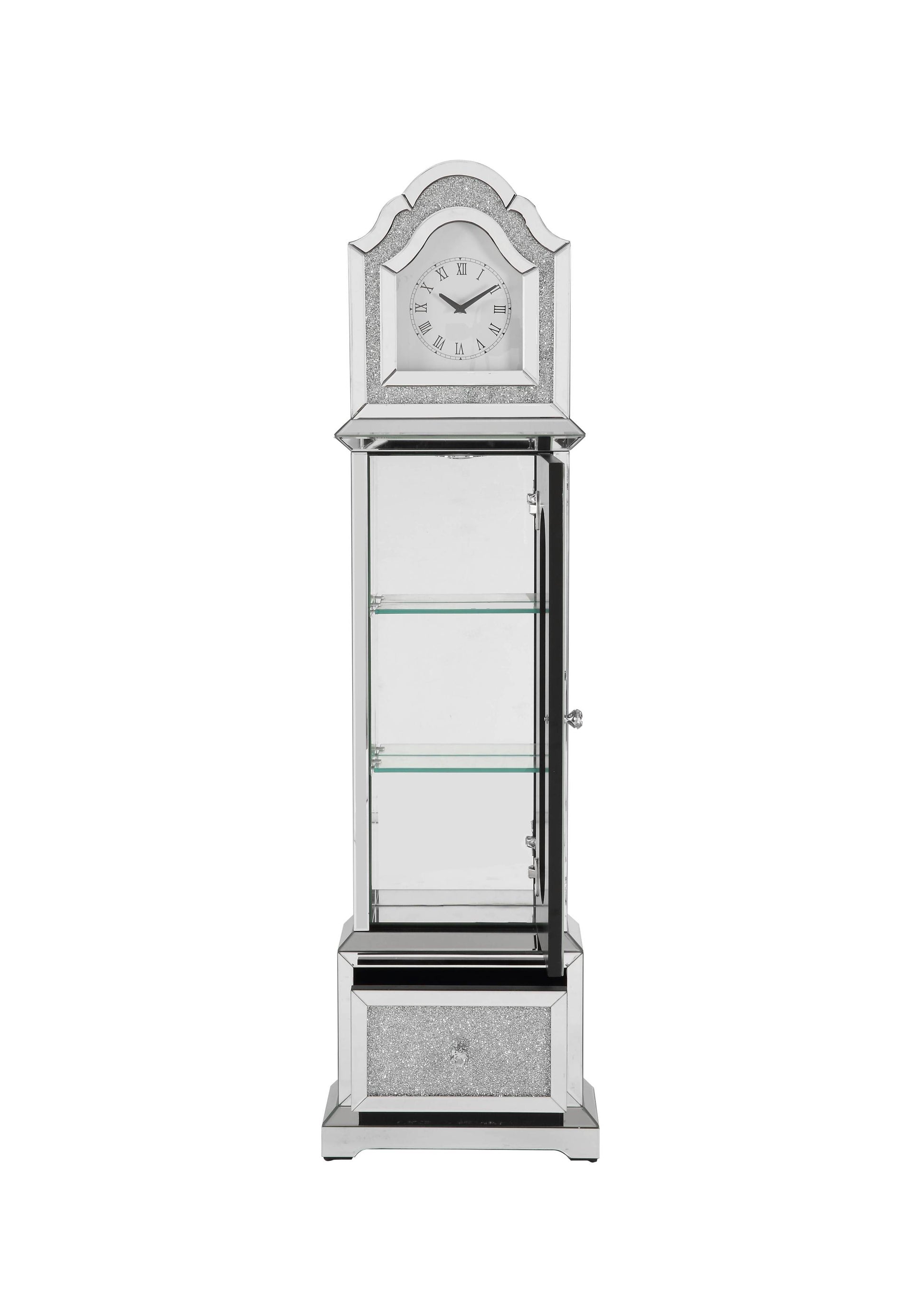 Noralie Grandfather Clock W Led Mirrored & Faux Diamonds Ac00347 Silver Glass