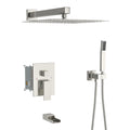 Shower System With Waterfall Tub Spout,10 Inch Wall Mounted Square Shower System With Rough In Valve, Brushed Nickel Brushed Nickel Stainless Steel