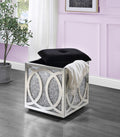 Noralie Ottoman W Storage Mirrored & Faux Diamonds Ac00529 Silver Glass