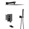 Shower System With Waterfall Tub Spout,12 Inch Wall Mounted Square Shower System With Rough In Valve,Matte Black Matte Black Stainless Steel