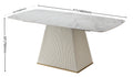 71 Inch Stone Diningtable With Carrara White Color And Striped Pedestal Base Beige Sintered Stone Carbon Steel