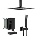 Shower System With Waterfall Tub Spout,12 Inch Ceiling Mount Square Shower System With Rough In Valve,Matte Black Matte Black Stainless Steel