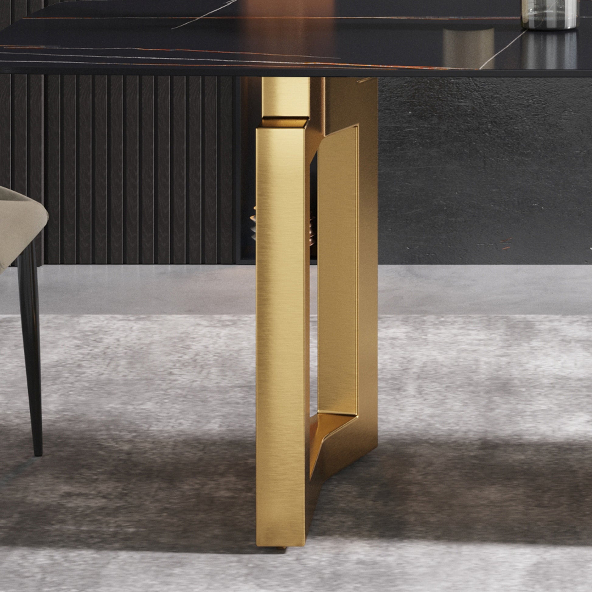 70.87"Modern Artificial Stone Black Curved Golden Metal Leg Dining Table Can Accommodate 6 8 People Black Metal Sintered Stone