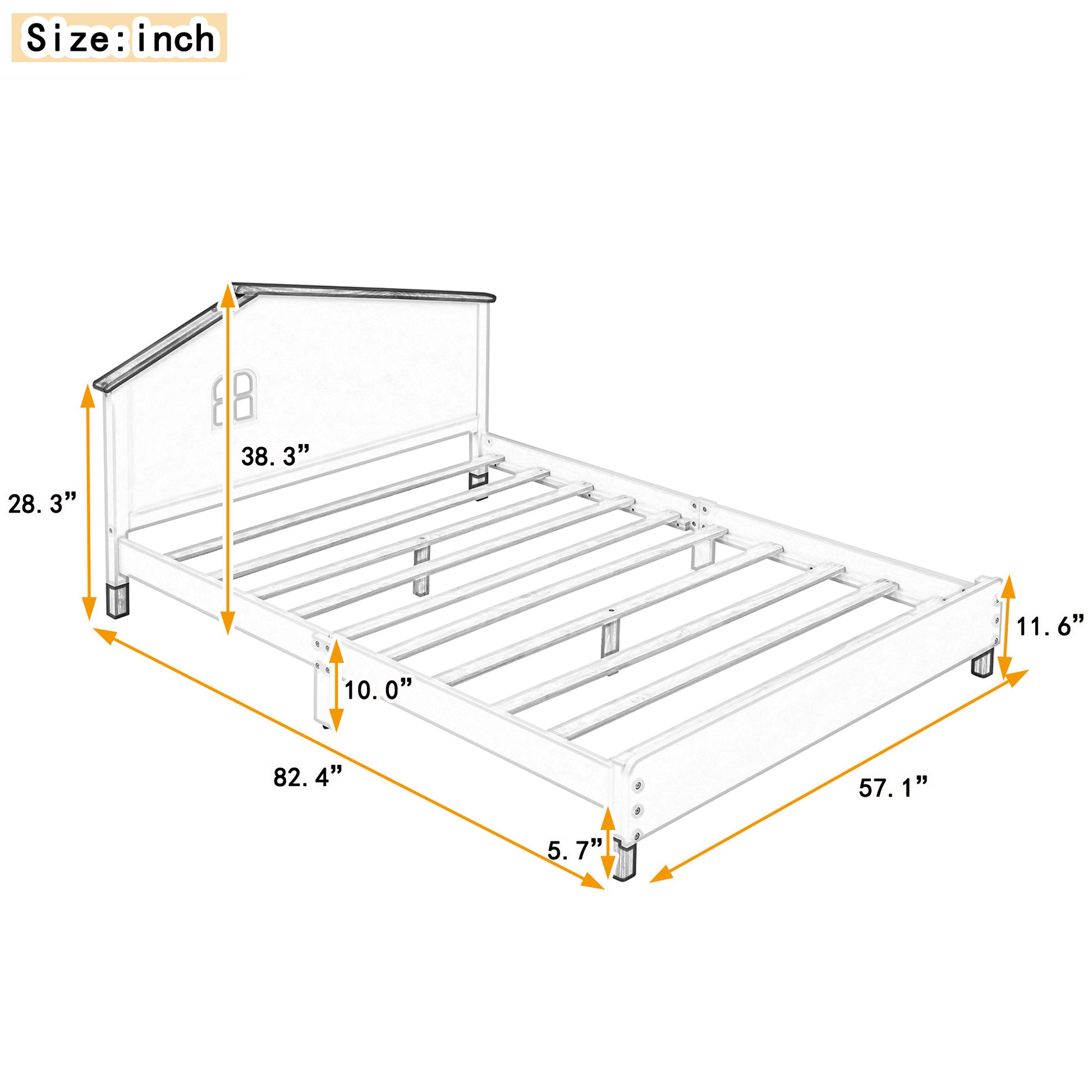 Full Size Wood Platform Bed With House Shaped Headboard White Pink White Pink Solid Wood