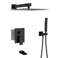 Shower System With Waterfall Tub Spout,12 Inch Wall Mounted Square Shower System With Rough In Valve, Oil Rubber Bronze Oil Rubbed Bronze Stainless Steel