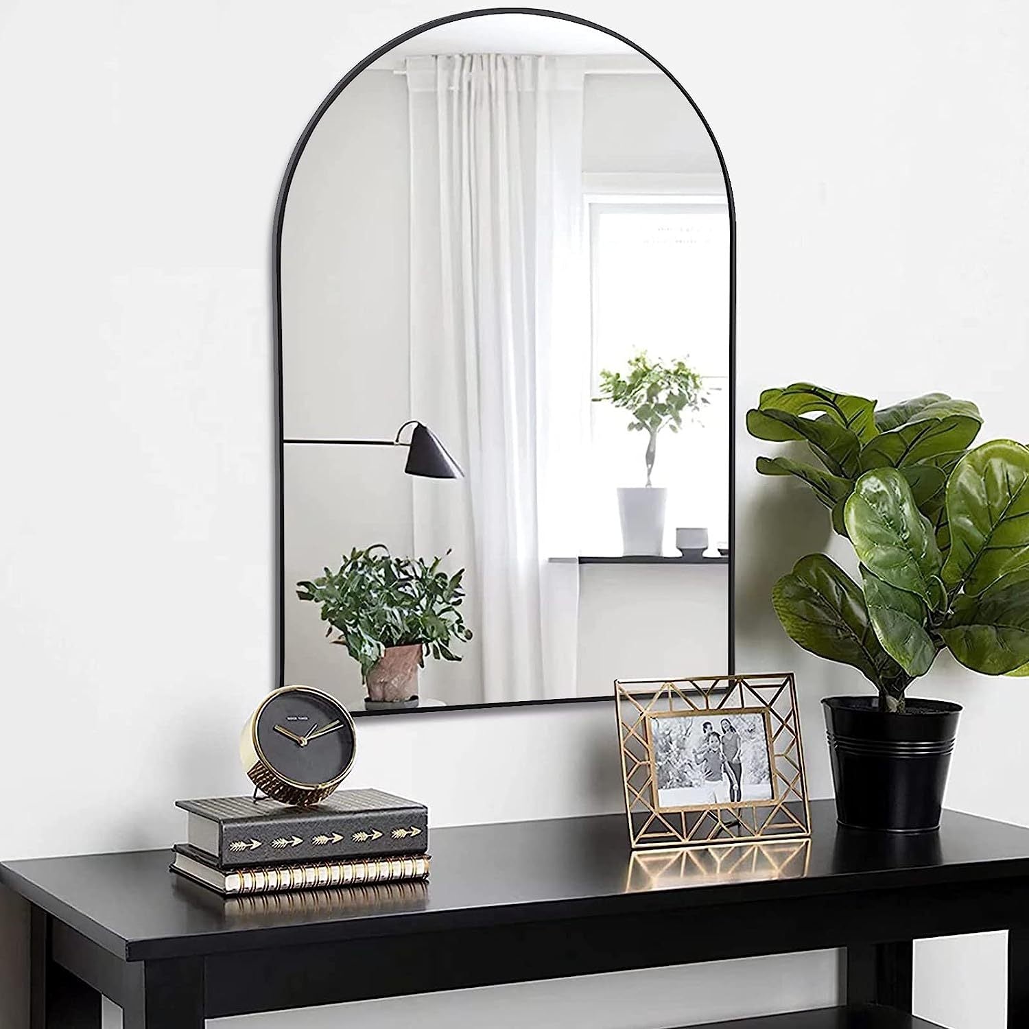 Wall Mirror 30"X20", Bathroom Mirror, Vanity Mirror, For Bathroom, Bedroom, Entryway, With Metal Frame, Modern & Contemporary Arch Top Wall Mirror Black Black Mdf Glass Aluminium