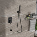 Shower System With Waterfall Tub Spout,12 Inch Wall Mounted Square Shower System With Rough In Valve, Oil Rubber Bronze Oil Rubbed Bronze Stainless Steel