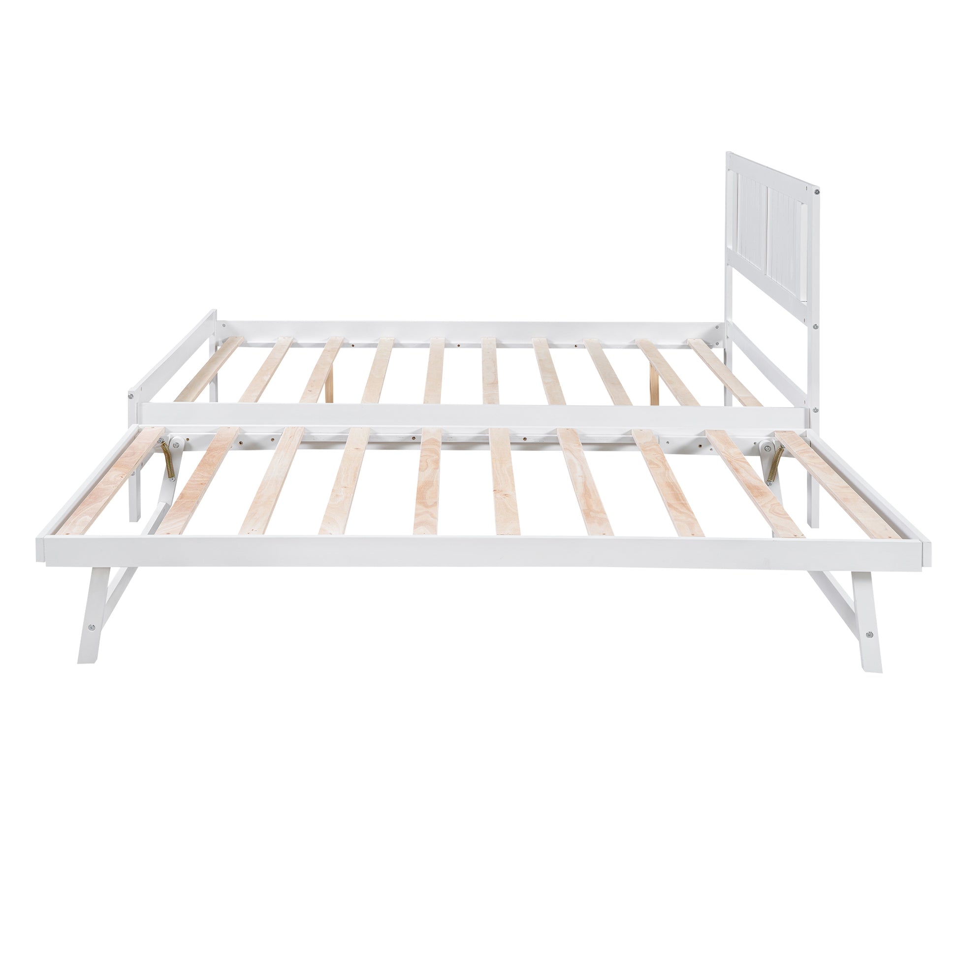 Full Size Platform Bed With Adjustable Trundle,White Old Sku:Sm000248Aak White Pine