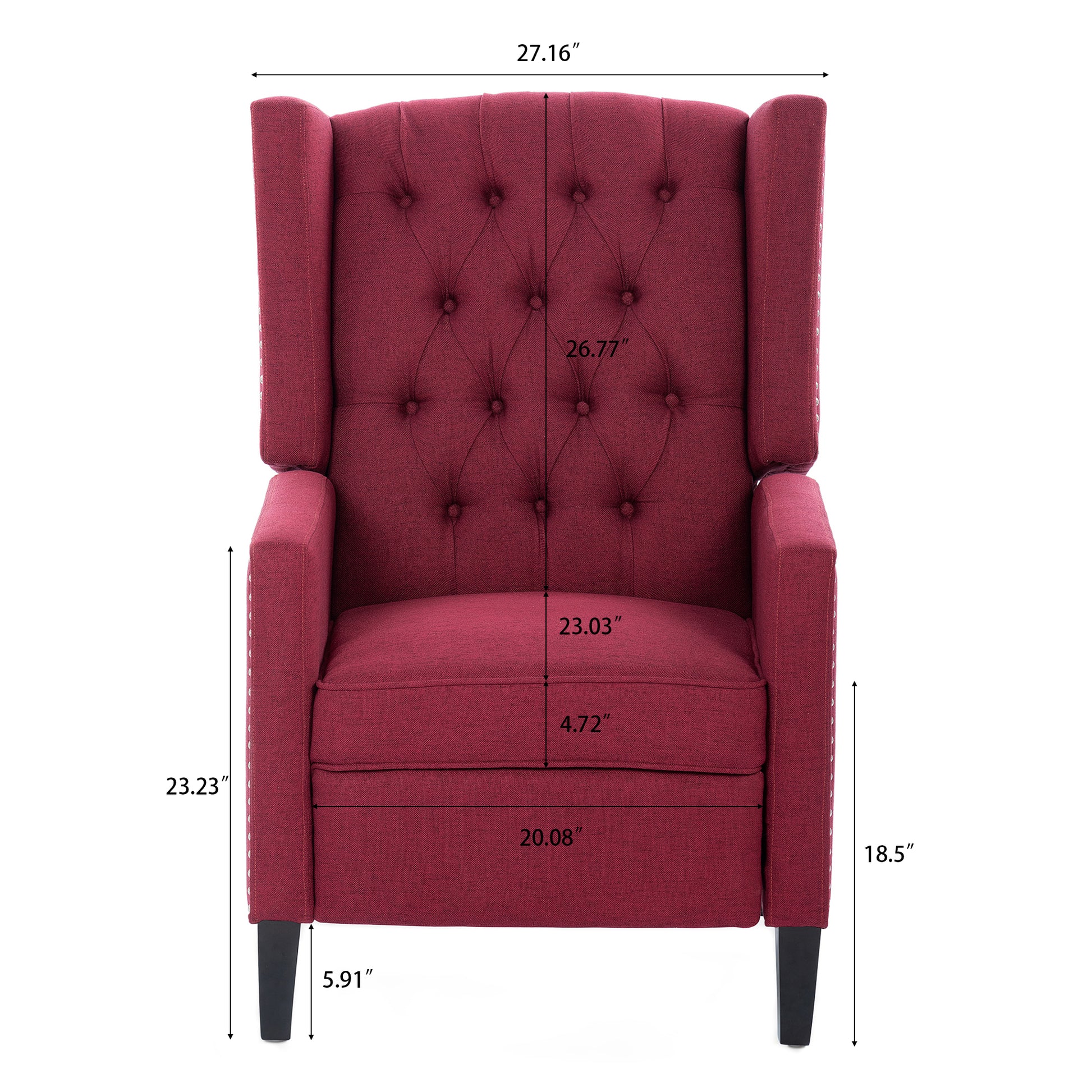 27.16" Wide Manual Wing Chair Recliner Wine Red Fabric