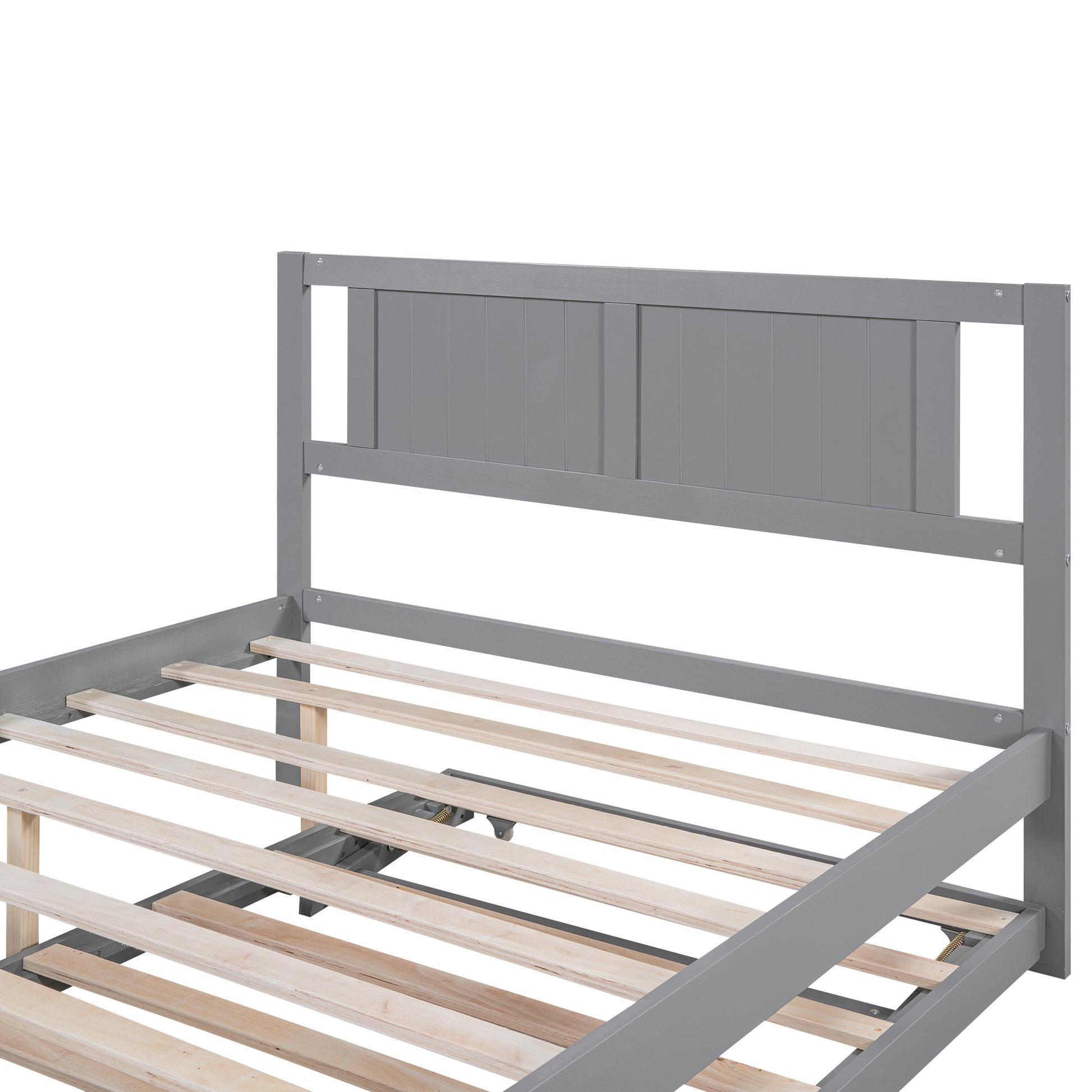 Full Size Platform Bed With Adjustable Trundle,Gray Old Sku:Sm000248Aae Gray Pine