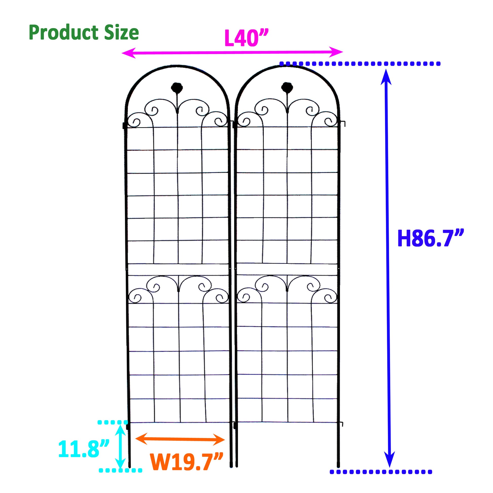 2 Pack Metal Garden Trellis For Climbing Plants Outdoor 86.7'' X 19.7'' Rustproof Plant Support Rose Trellis Netting Trellis Black Black Iron