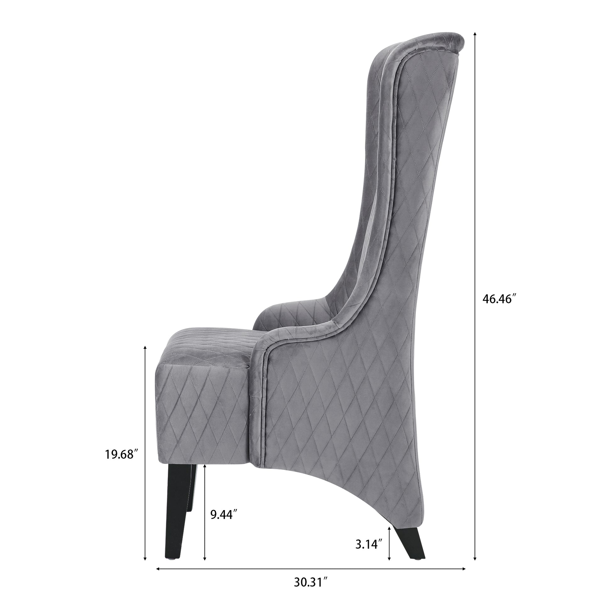 23.03" Wide High Back Velvet Accent Chair, Comfy High Wingback Chair, Living Room Chair With Soft Padded & Wooden Legs, Modern Side Chair For Living Room, Bedroom, Grey Gray Fabric