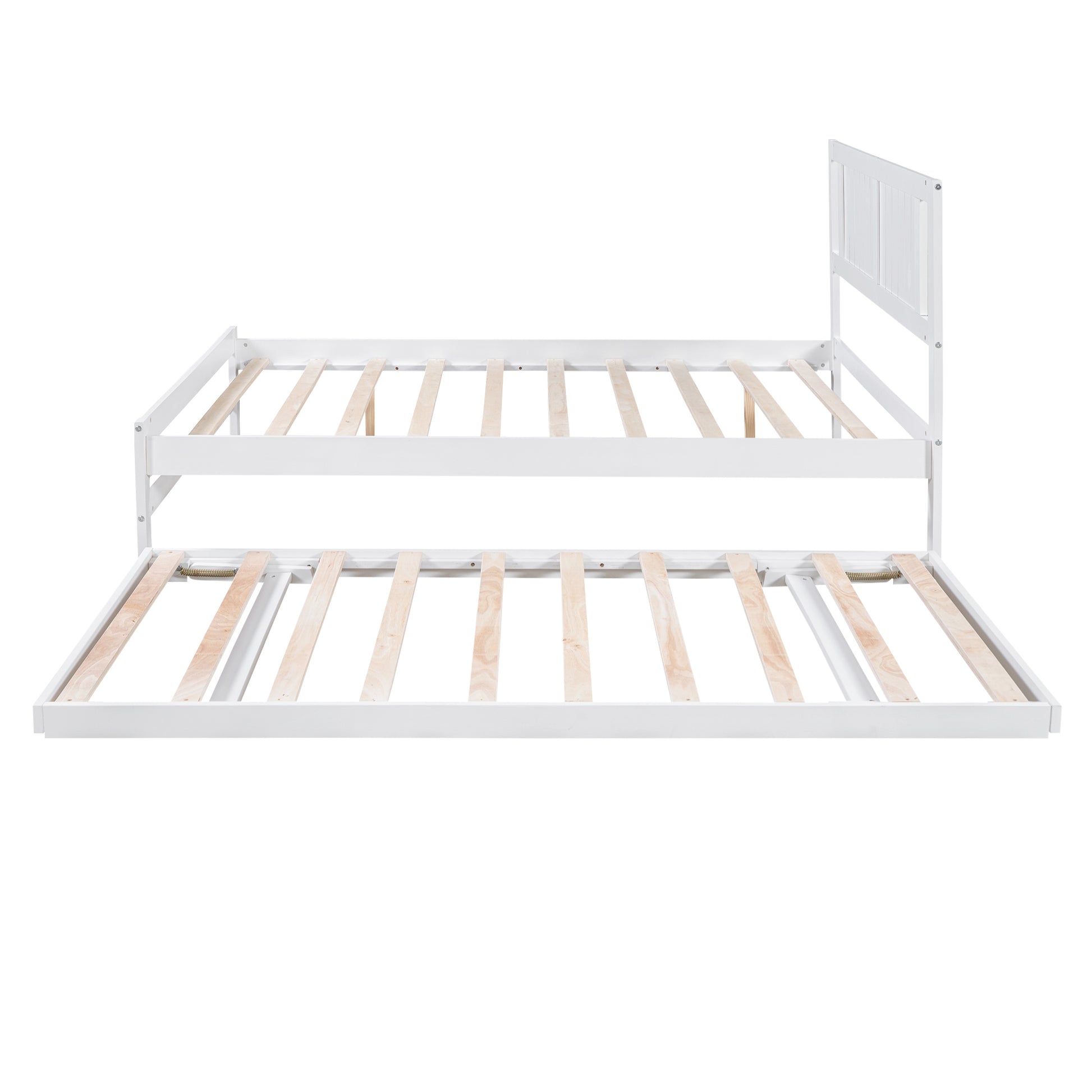 Full Size Platform Bed With Adjustable Trundle,White Old Sku:Sm000248Aak White Pine